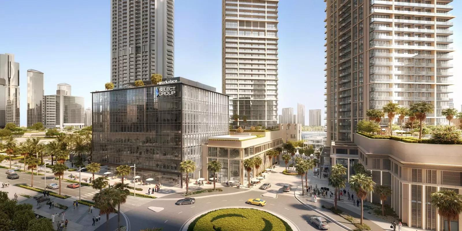Peninsula Four shared pool deck with canal views, Business Bay, Dubai