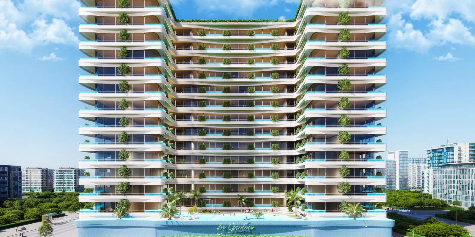 Samana IVY Gardens exterior facade, Dubai Land Residence Complex, Dubai