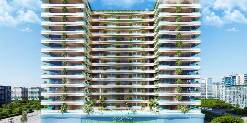 Samana IVY Gardens exterior facade, Dubai Land Residence Complex, Dubai