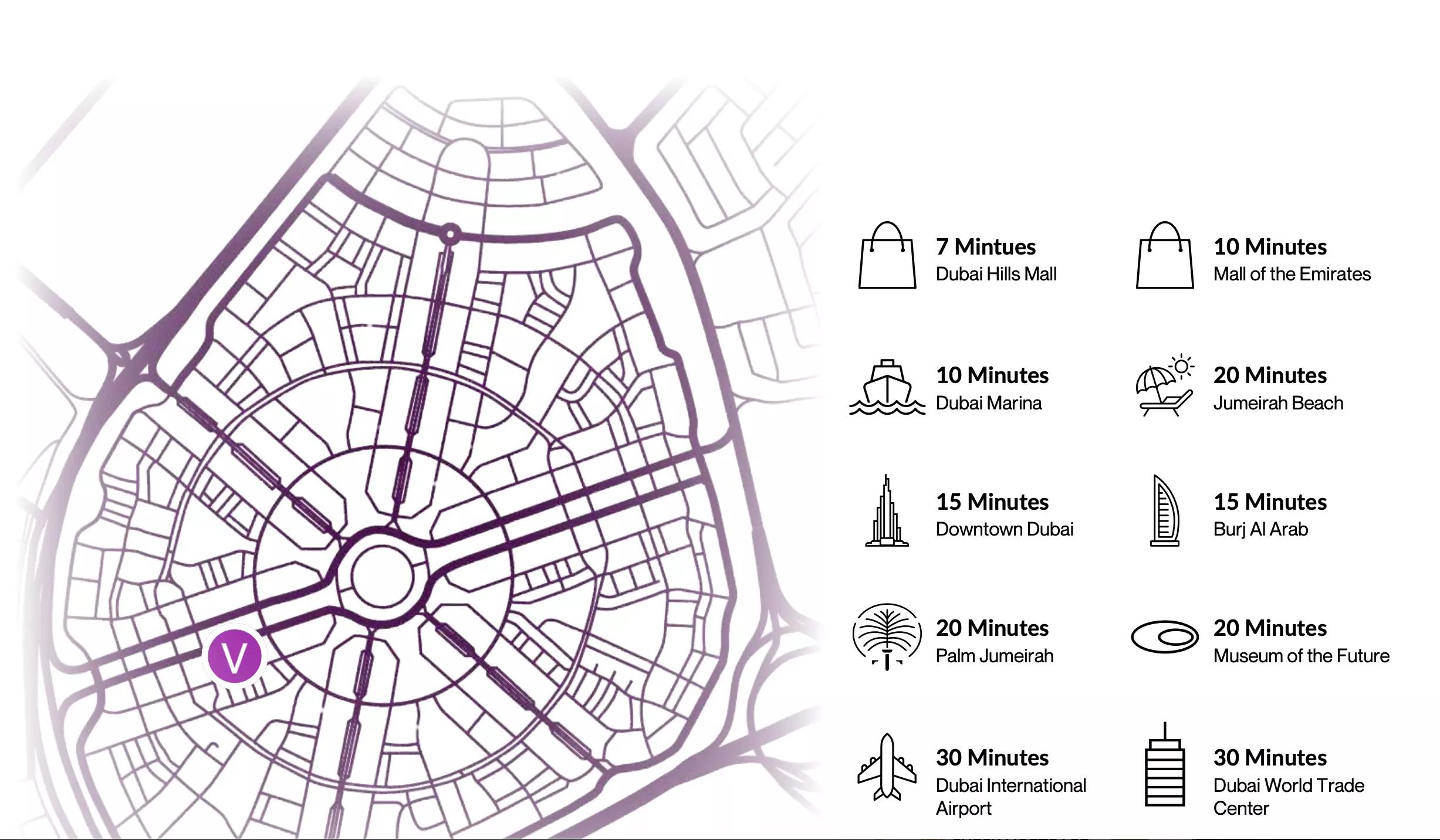 Master plan layout of Violet Tower within its Jumeirah Village Circle plot, Dubai