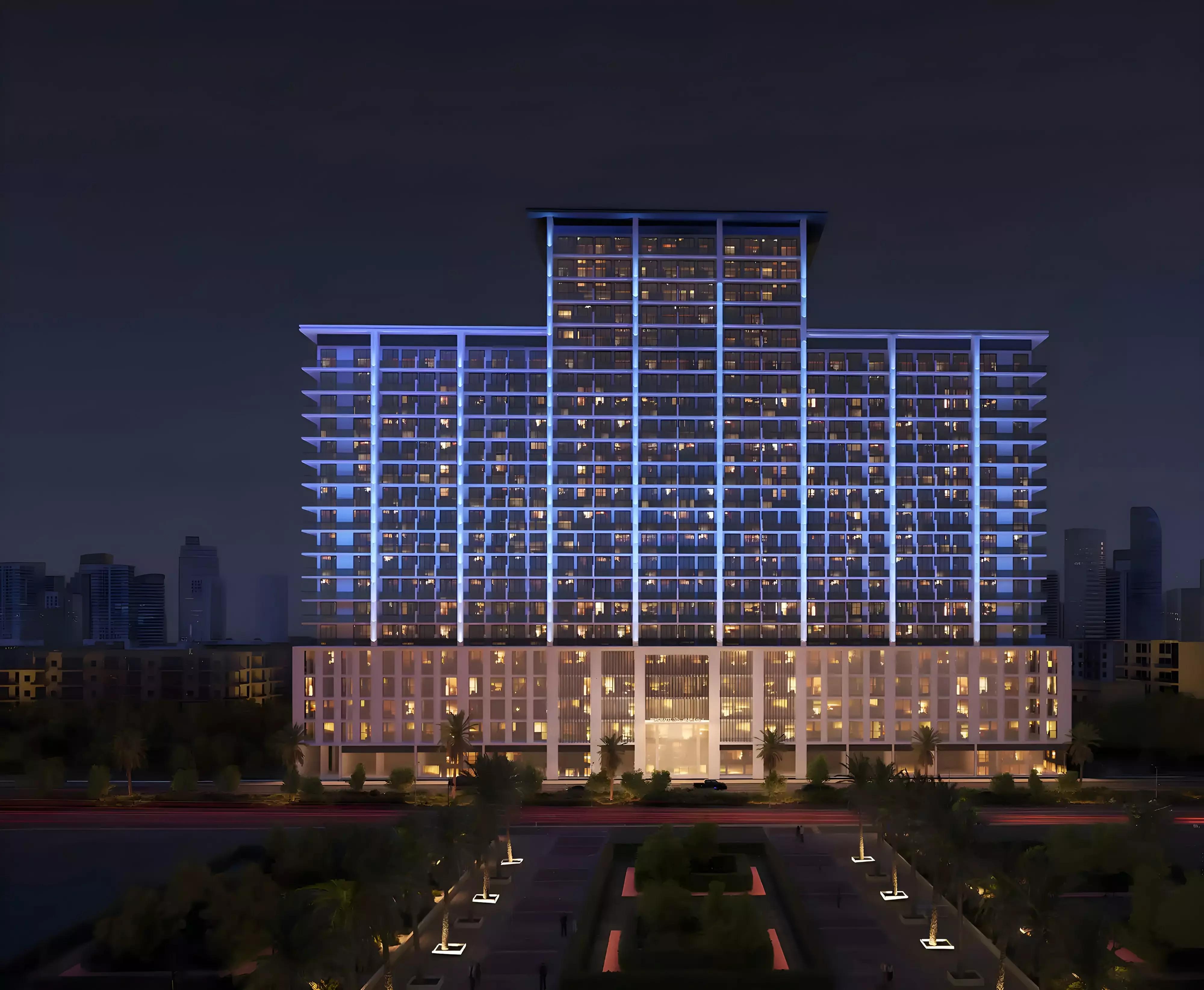 Binghatti Amberhall building entrance, Jumeirah Village Circle