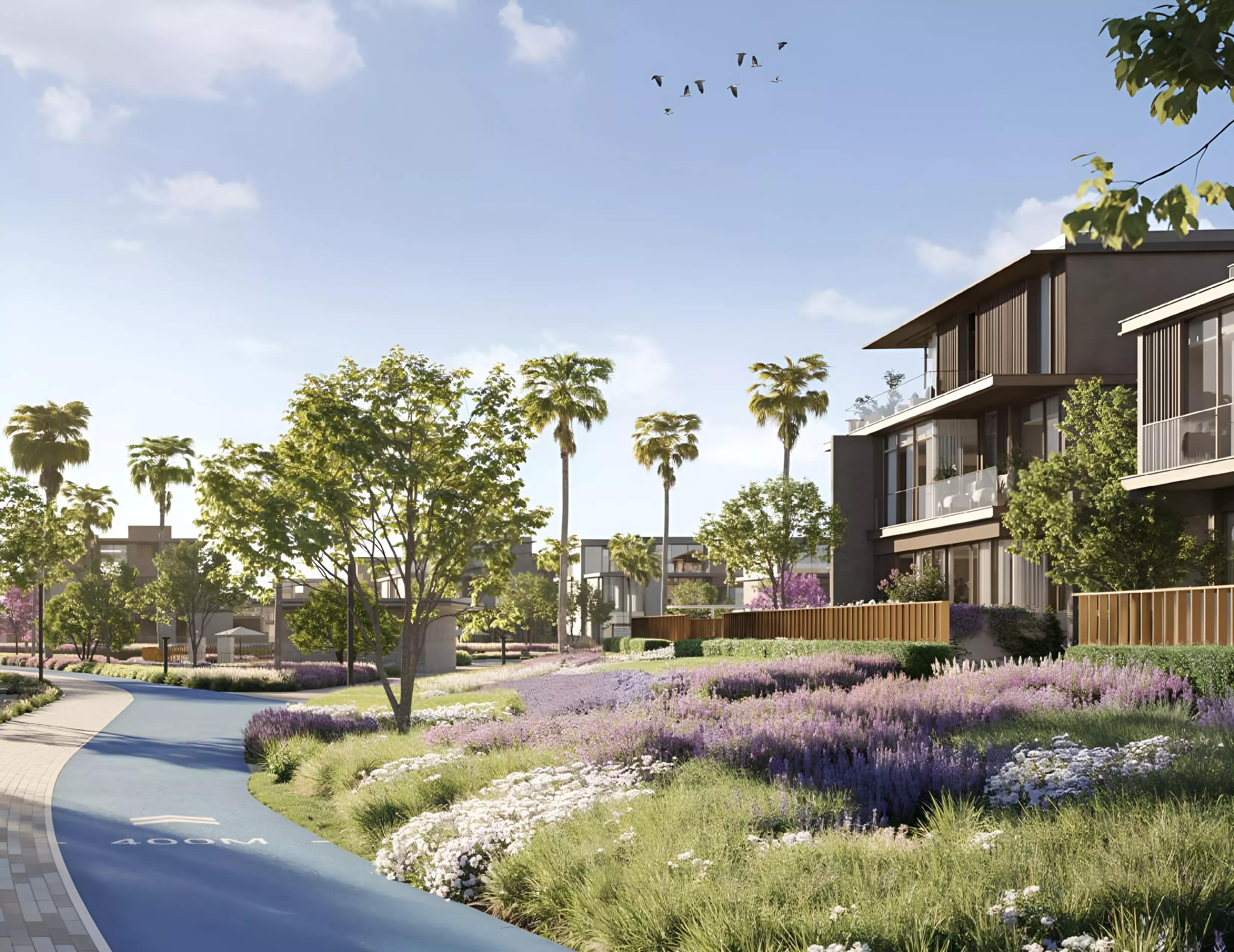 Nad Al Sheba Gardens Phase 9 villa exterior with landscaped frontage, Dubai