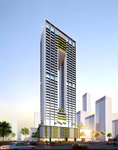 Sky Gate Tower exterior facade view in Jumeirah Village Triangle, Dubai