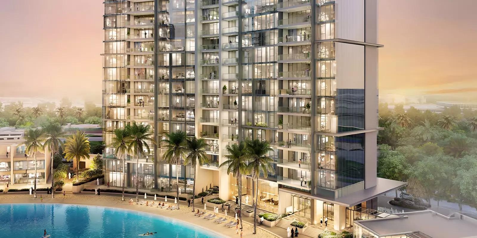 Living room interior with lagoon view, Lagoon Views by District One, Dubai