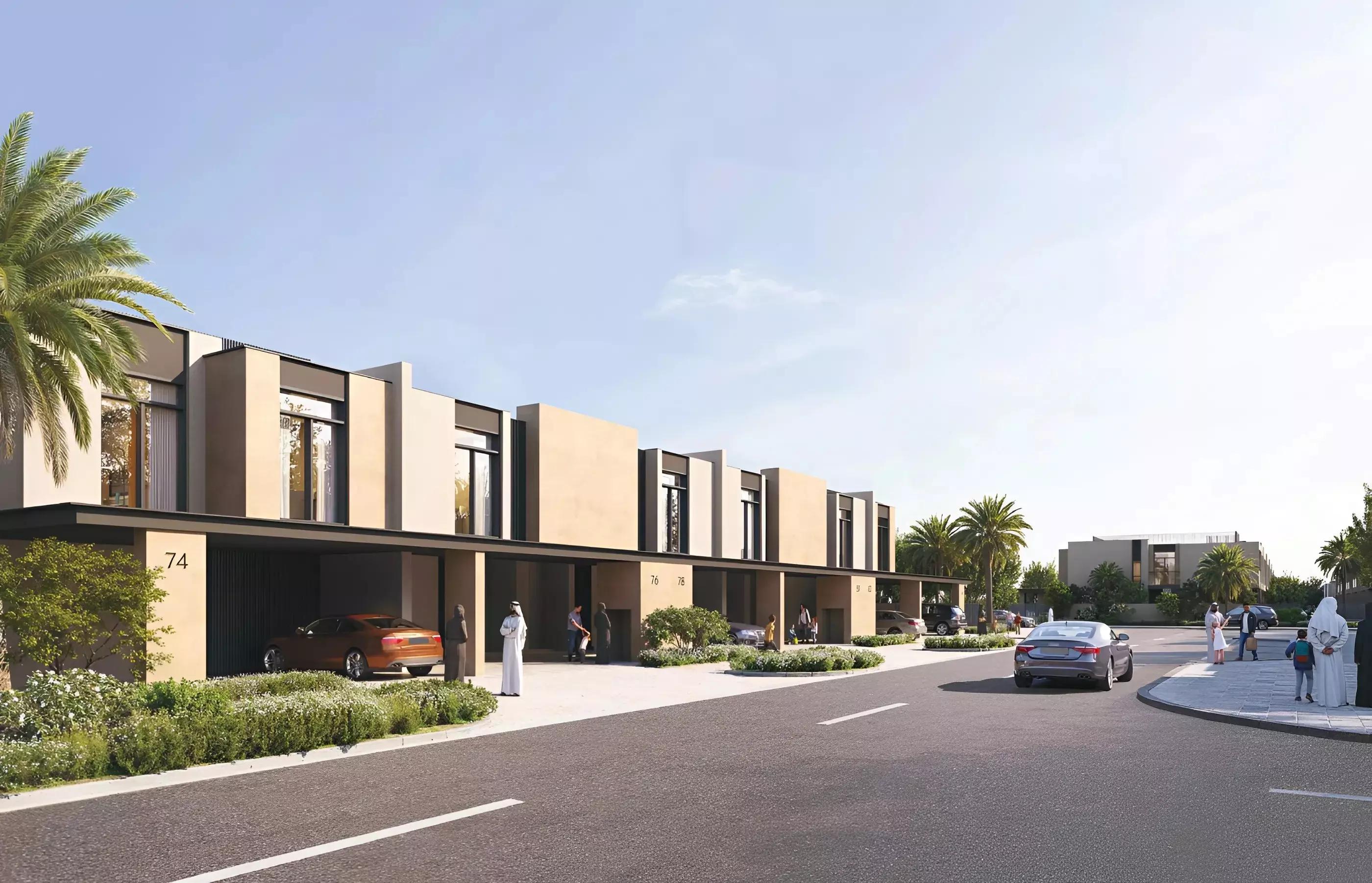 Rayhan townhouse row with landscaped frontage, Dubai South