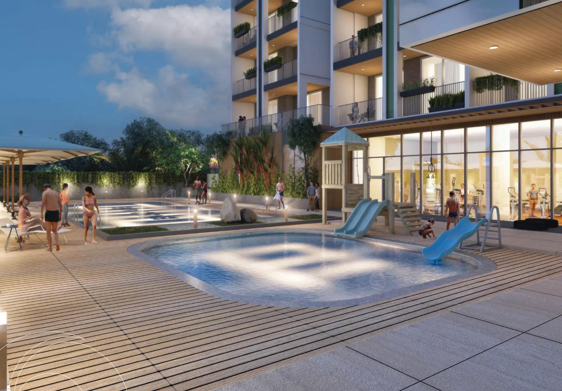 Enso Jade residential tower street-level view, Al Satwa, Dubai