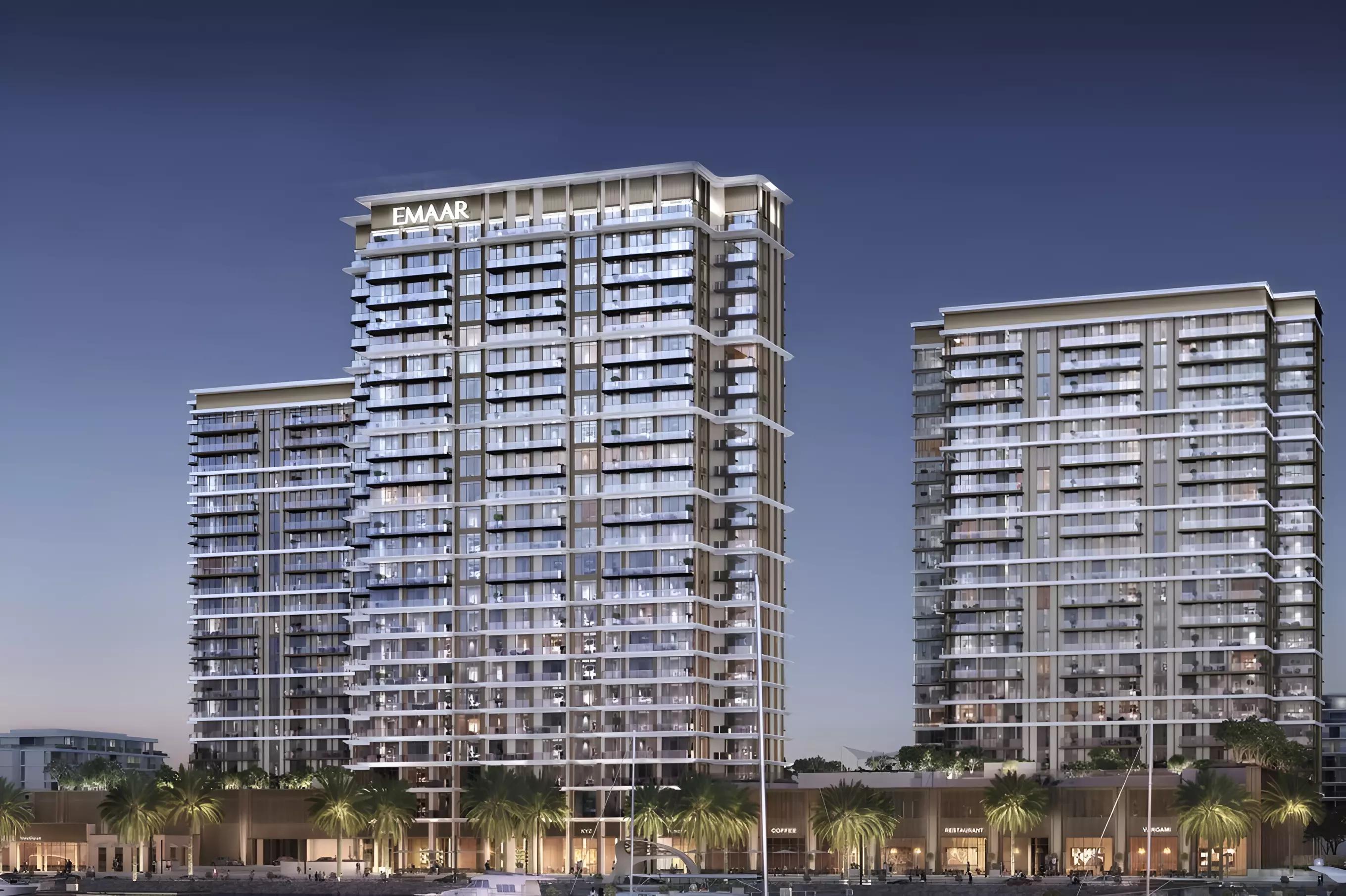 Marina Views apartment tower exterior overlooking Mina Rashid marina, Dubai