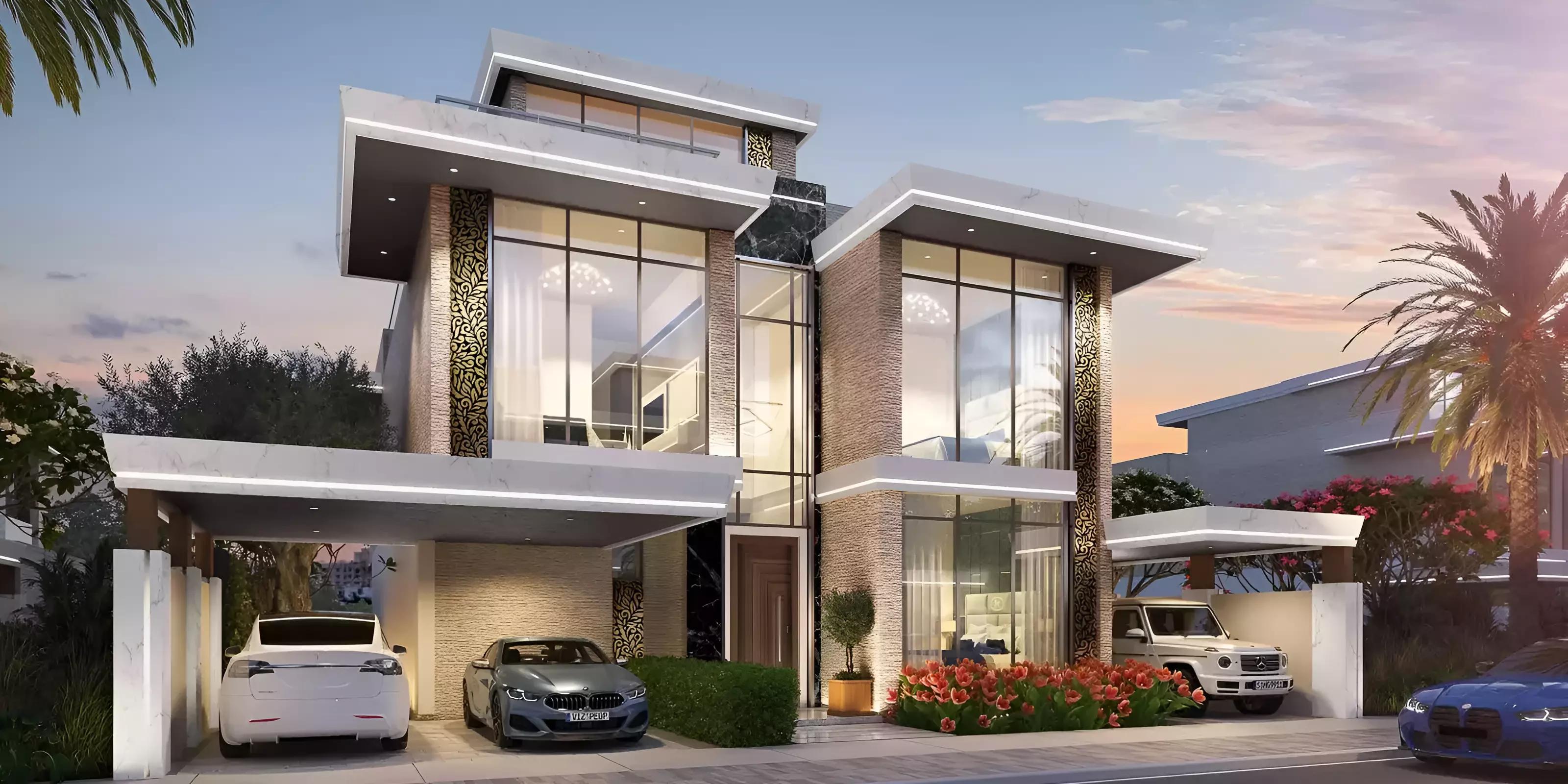 Beverly Hills Drive villa exterior in DAMAC Hills, Dubai