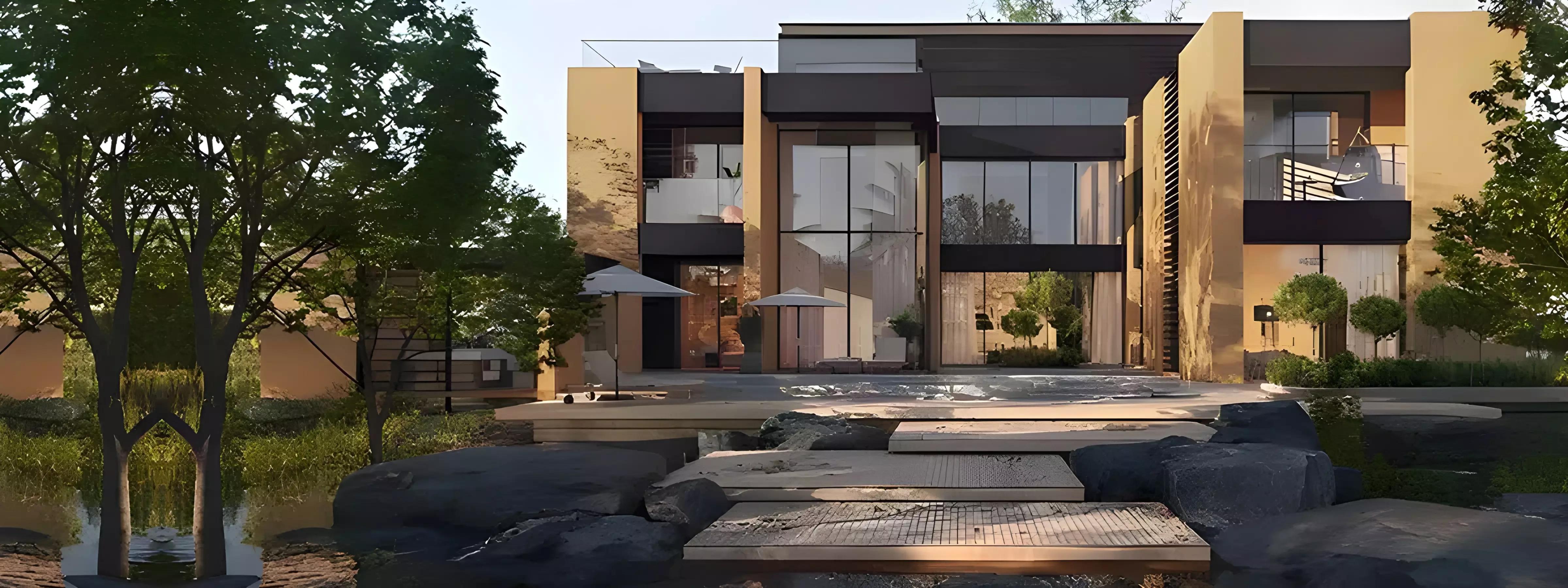 Diagon at Athlon townhouse exterior with landscaped front garden, Dubai