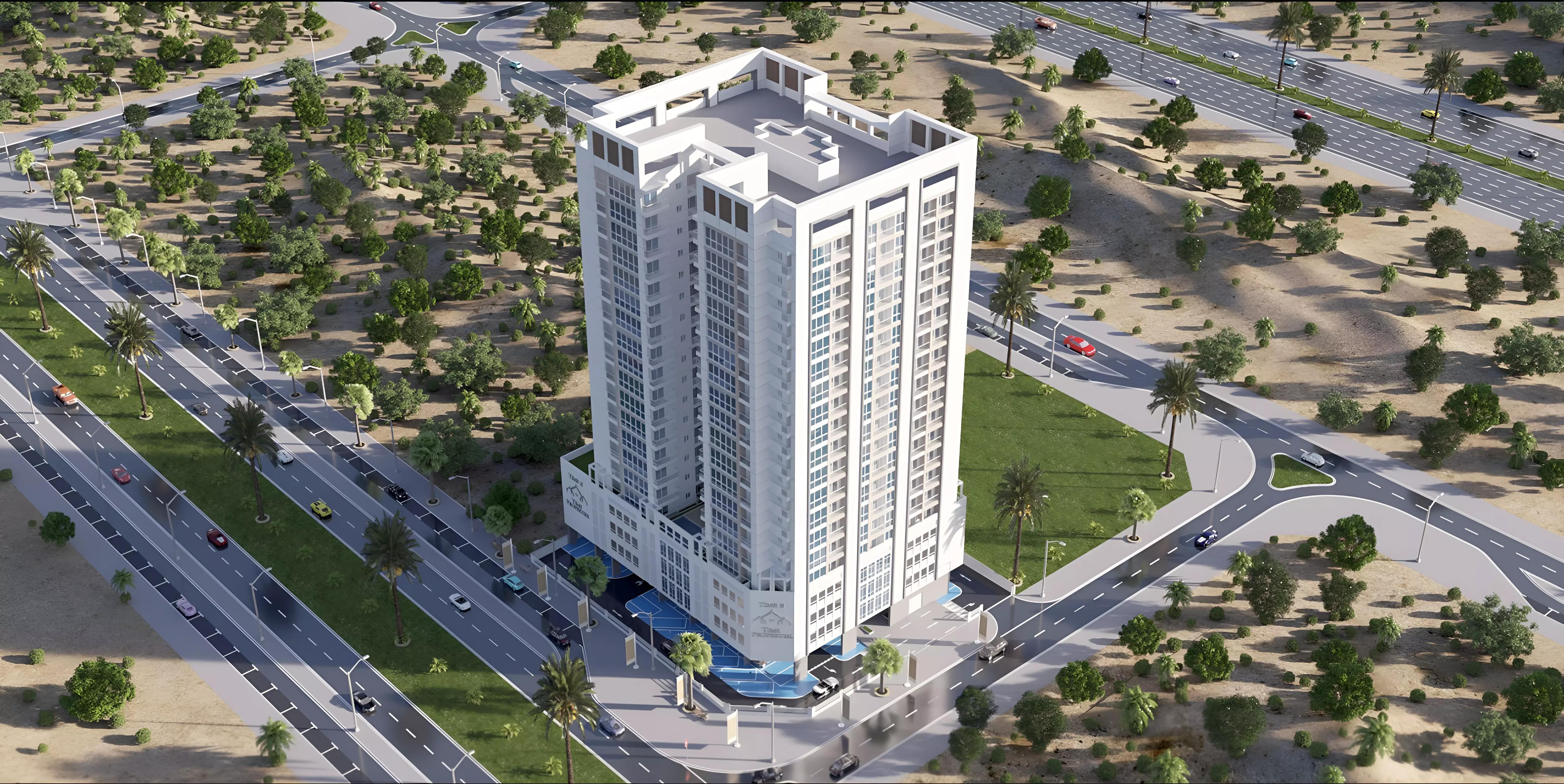 Exterior facade of Time Phase 2 apartment building, Dubai Land Residence Complex, Dubai