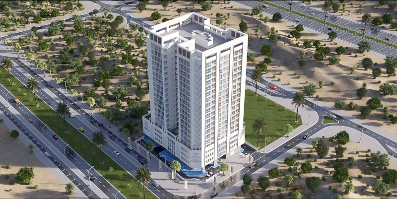 Exterior facade of Time Phase 2 apartment building, Dubai Land Residence Complex, Dubai