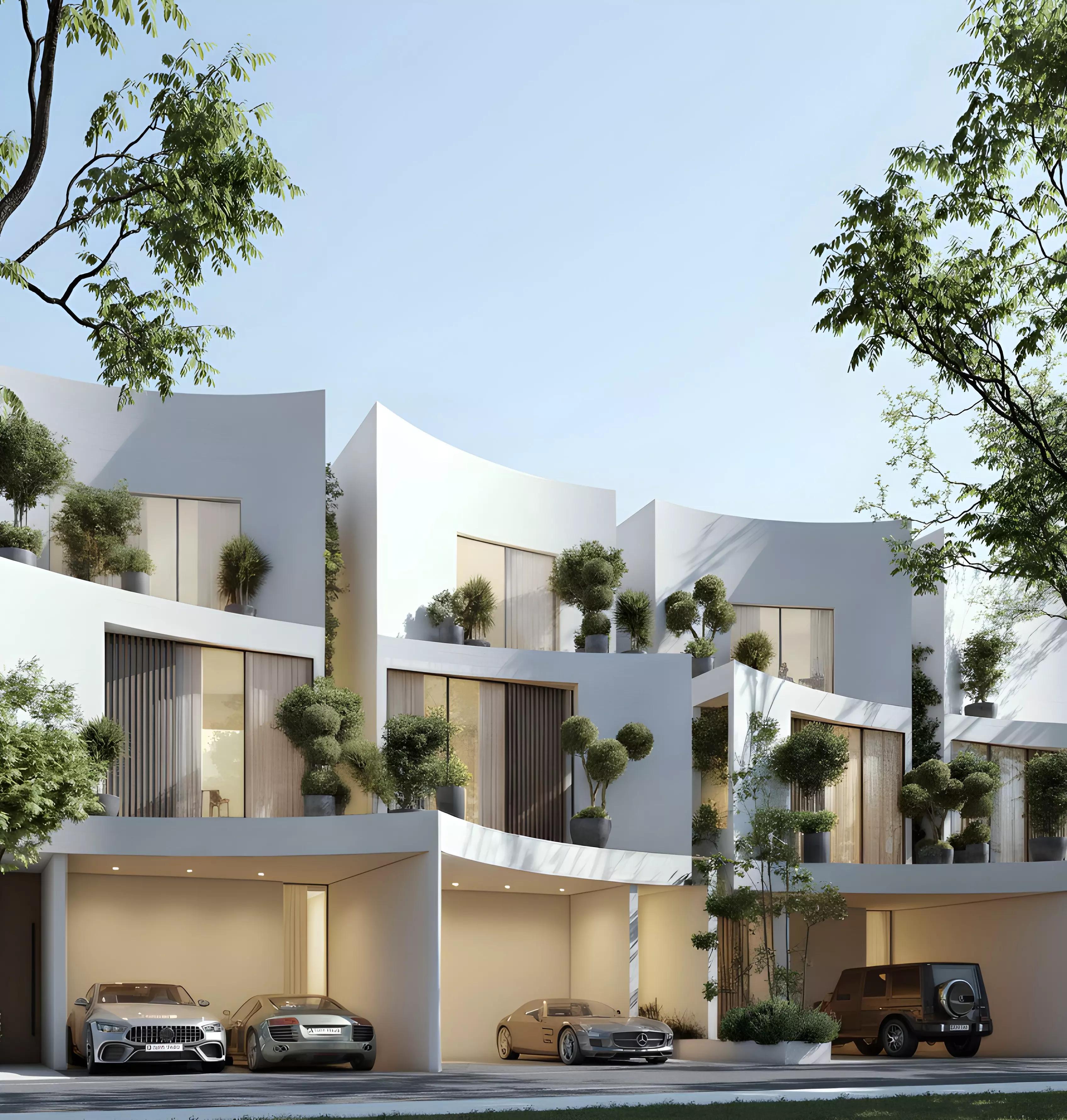 The Bloom at Lunaya villa exterior with landscaped frontage, Jebel Ali Village, Dubai