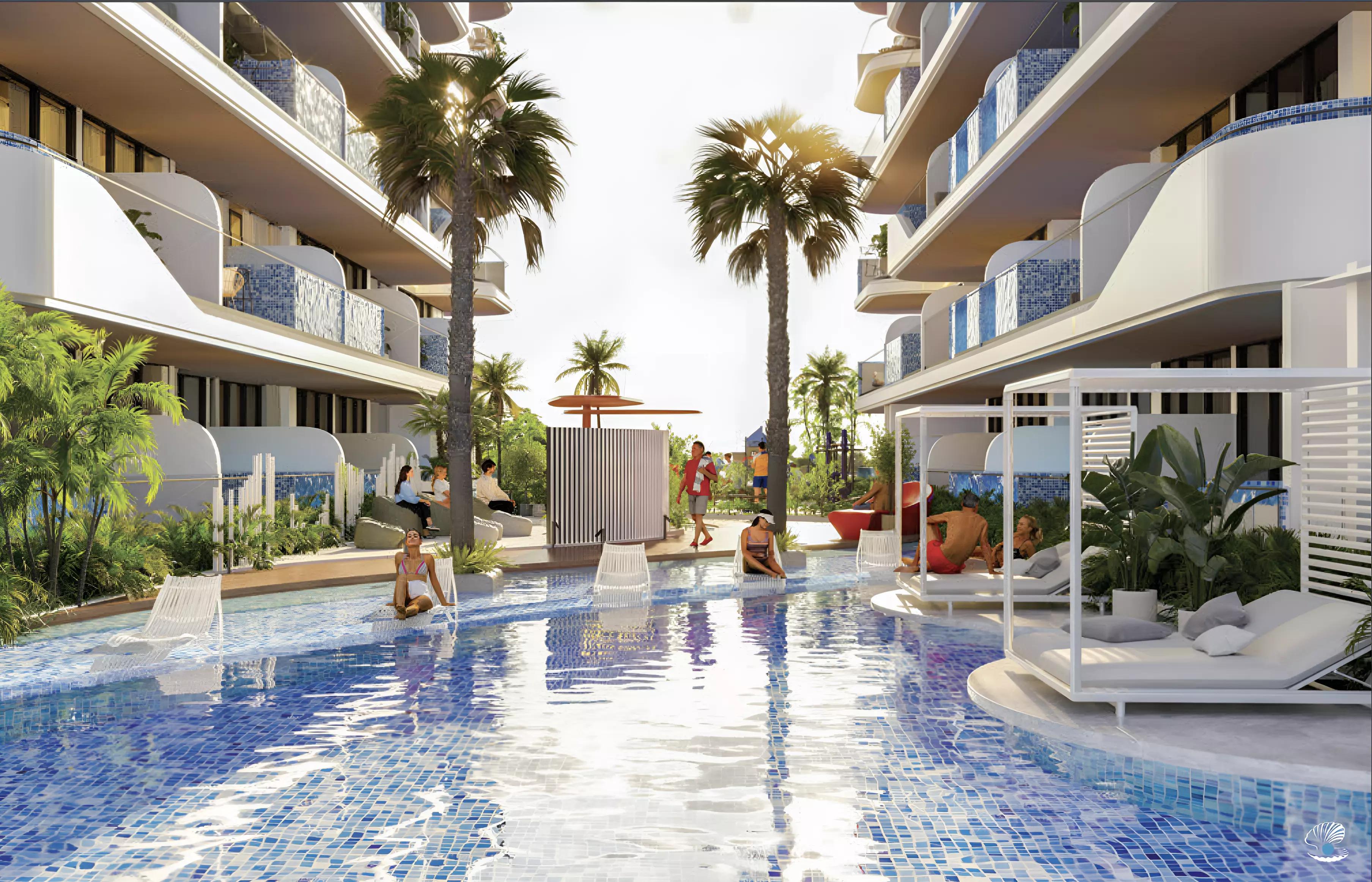 Samana Ocean Pearls Phase 2 amenity terrace overlooking the island, Dubai Islands