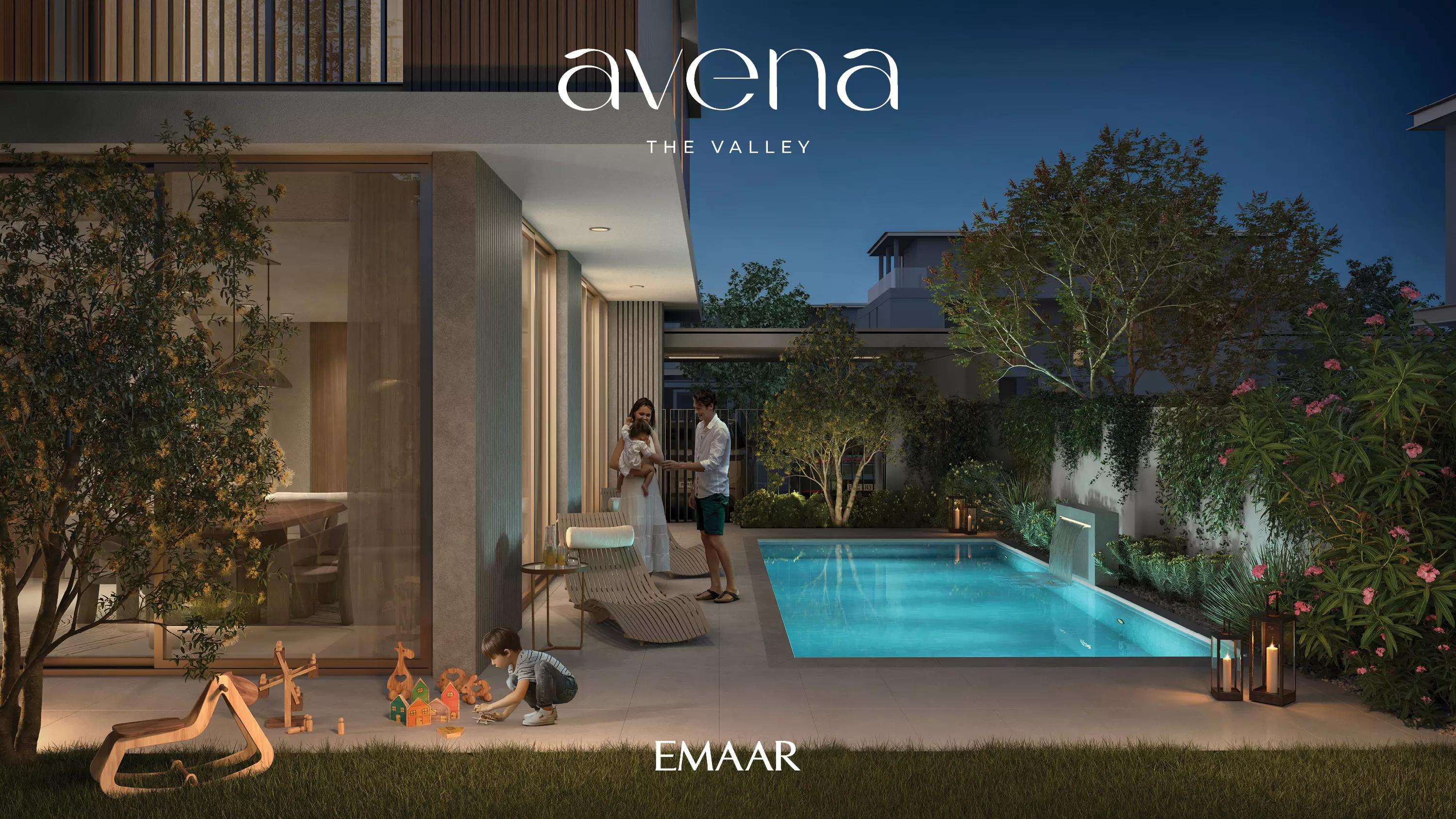 Avena villa street elevation at The Valley, Dubai