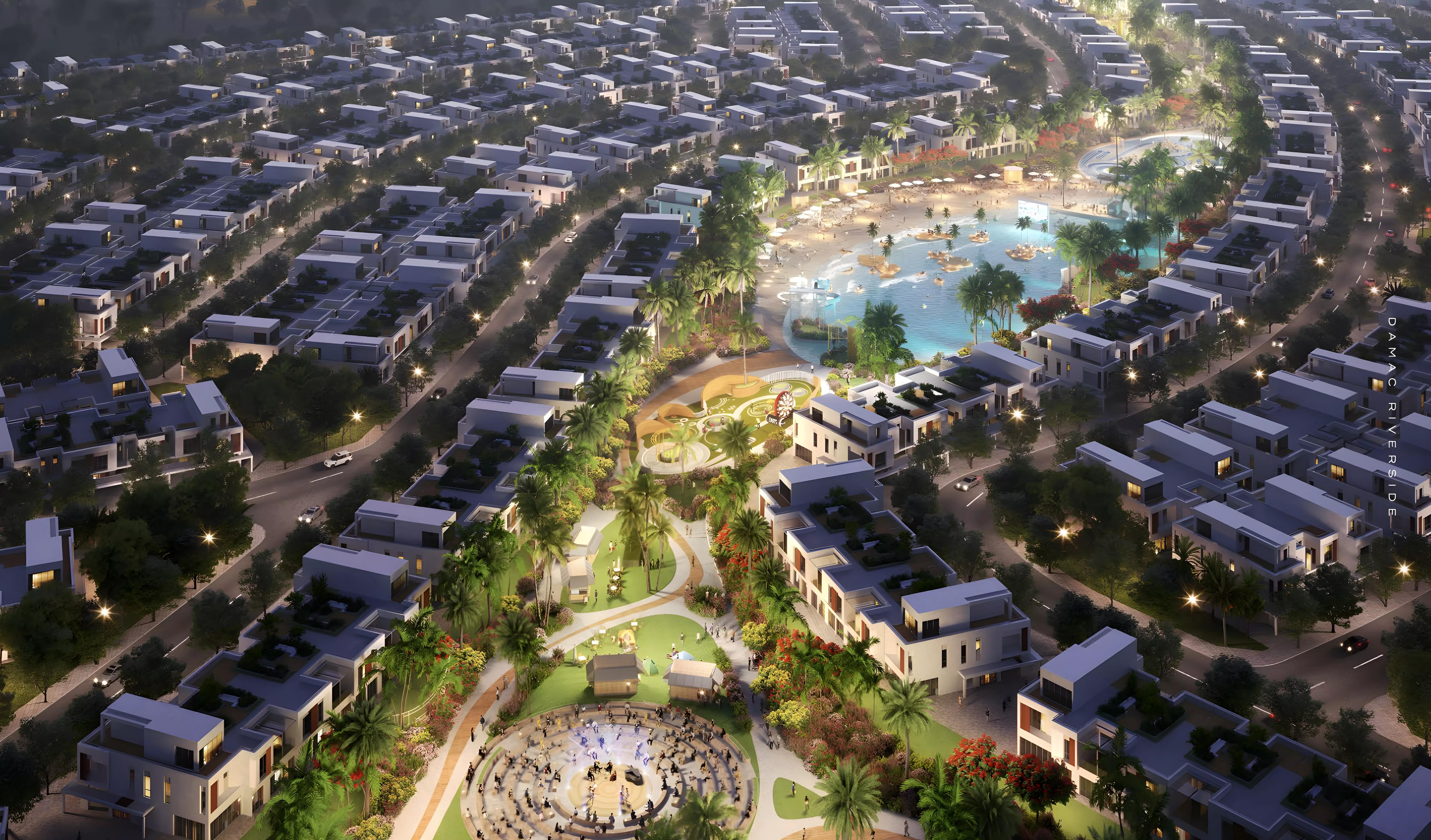 Damac Riverside master plan layout showing Olive townhouse cluster, DIP 2