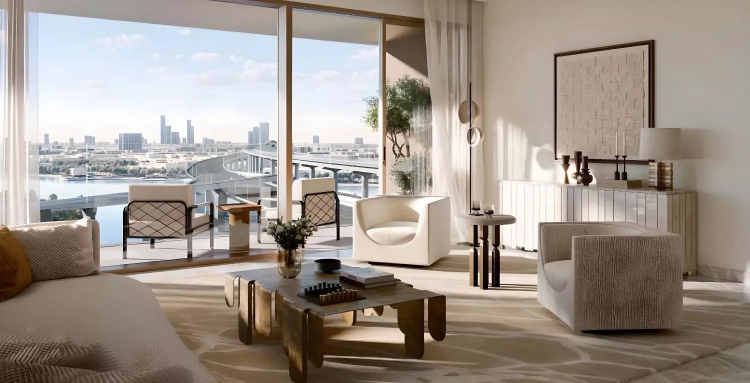 Apartment interior living space at Palace Residences Creek Blue