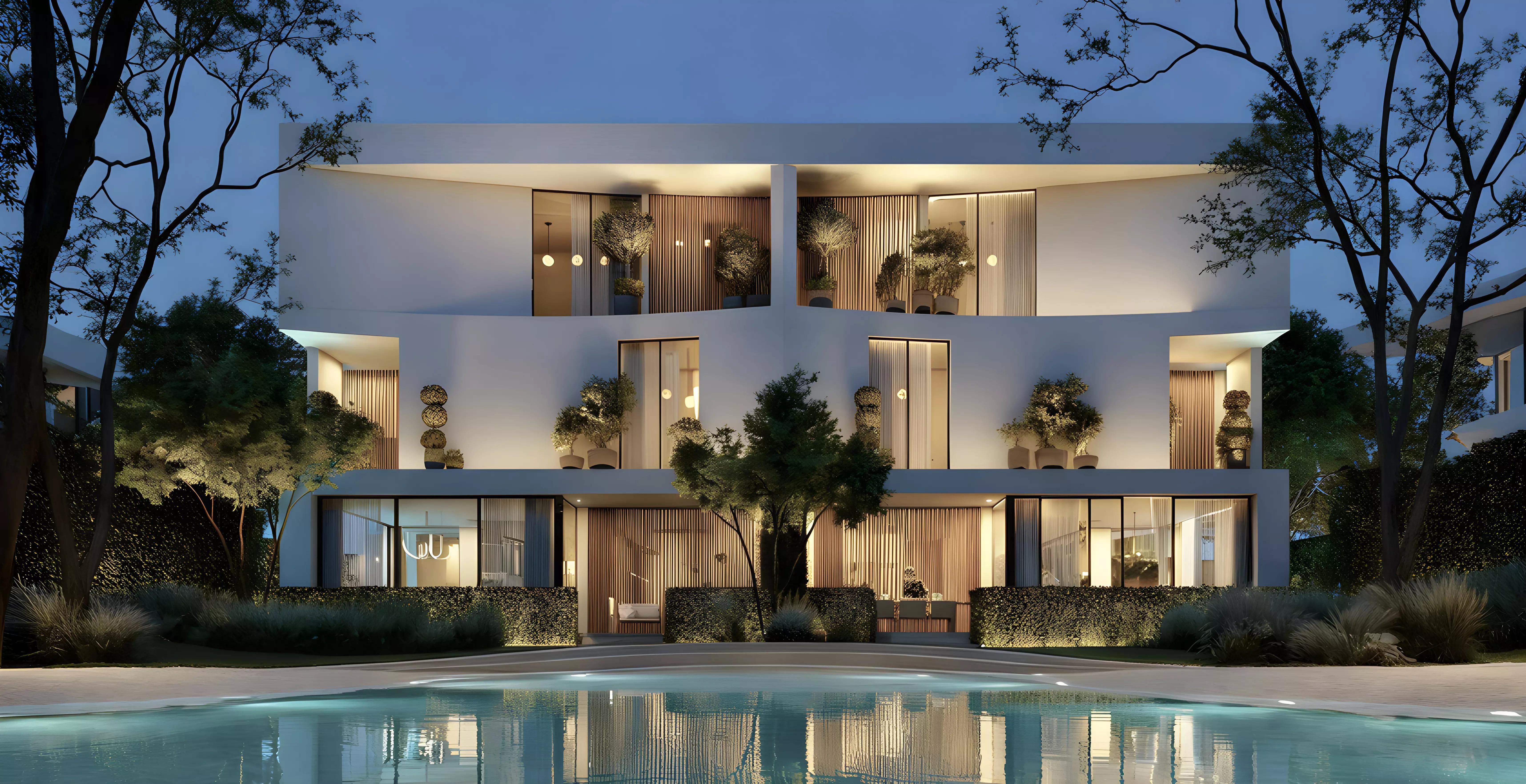 The Dune at Lunaya villa exterior with landscaped grounds, Jebel Ali Village, Dubai