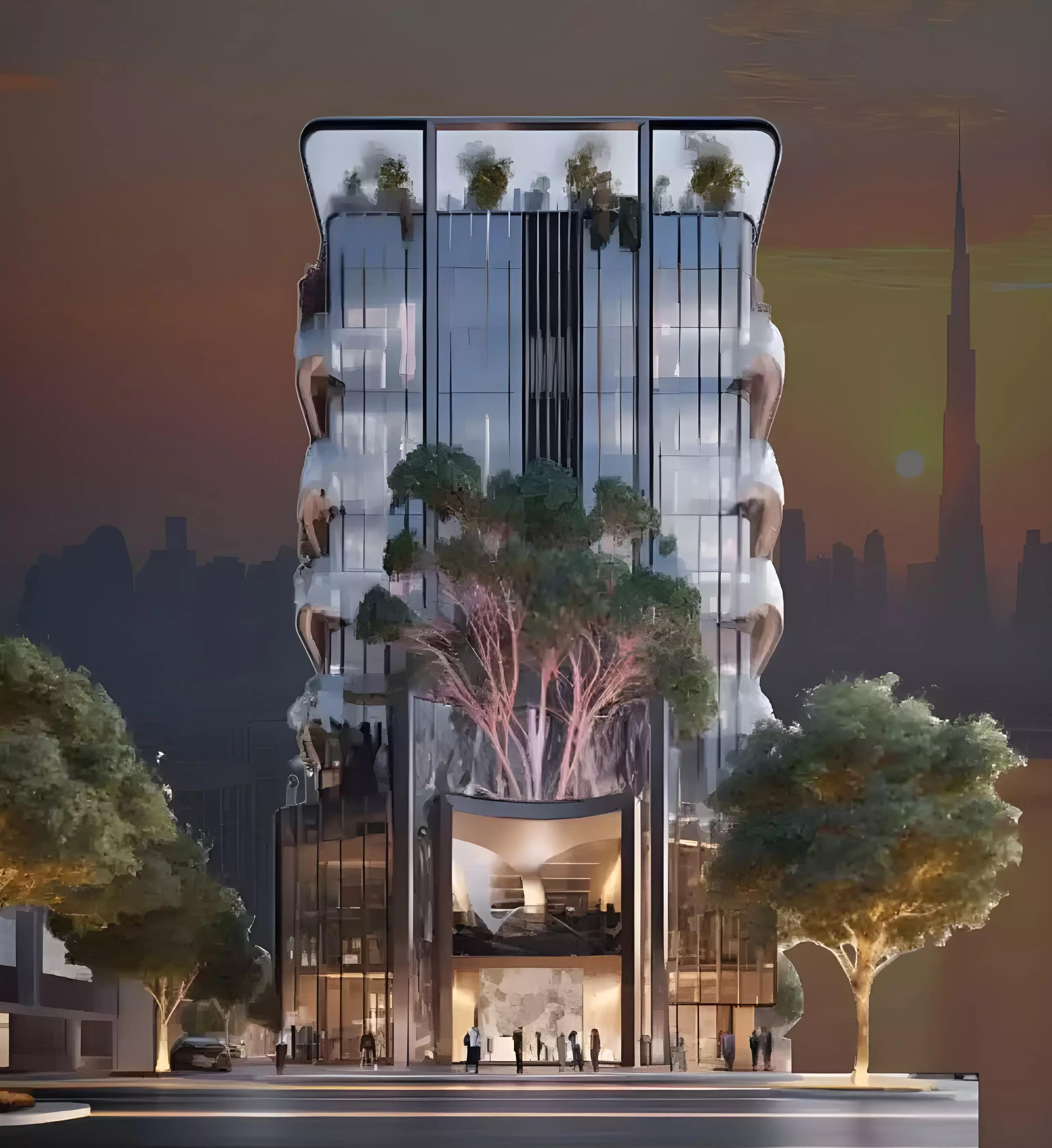 Facade and entrance view of Jamal By Aras residential building, Al Jaddaf, Dubai