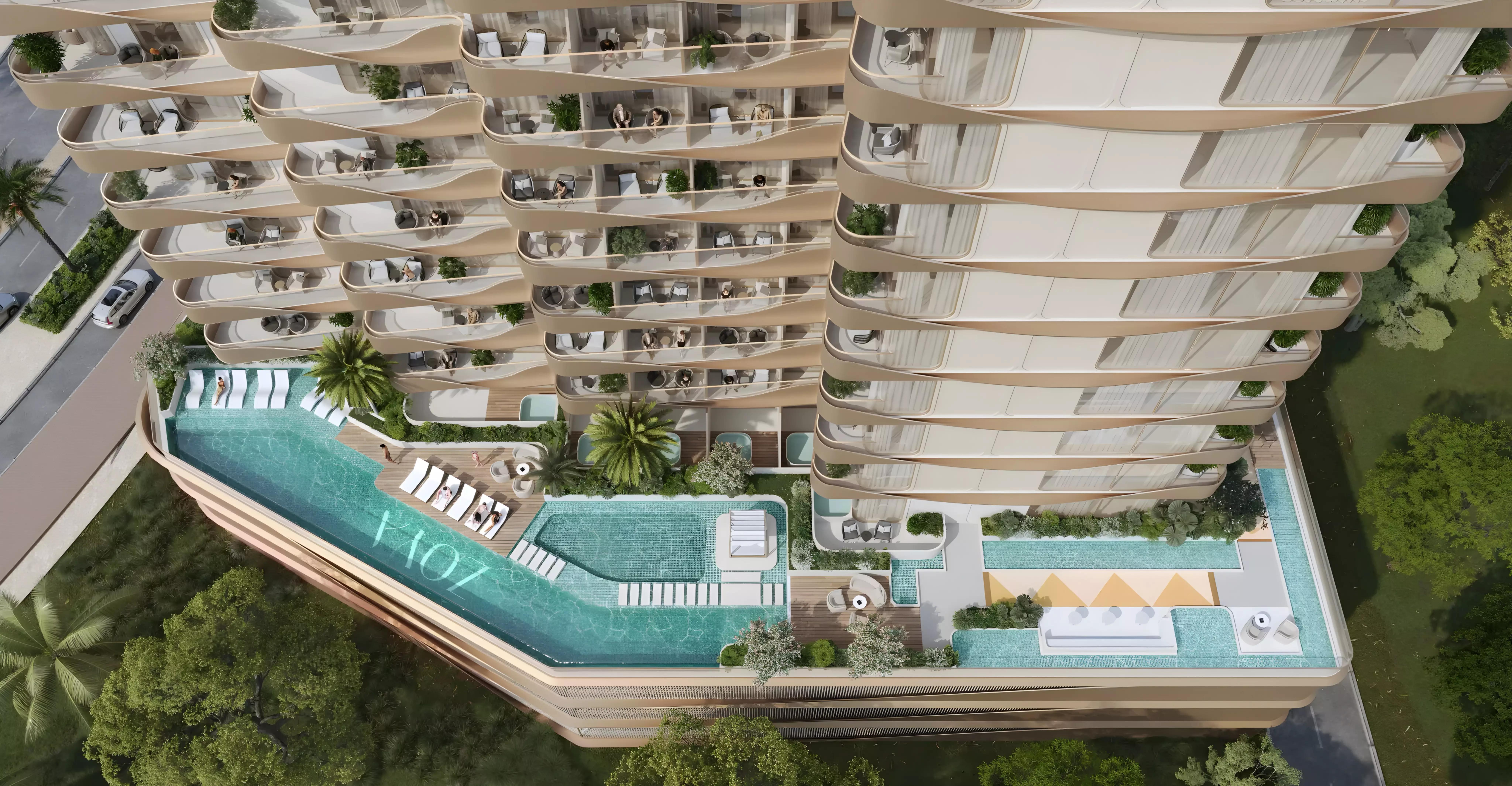 Swimming pool deck at Nuve by Zoya, Dubai Land, Dubai