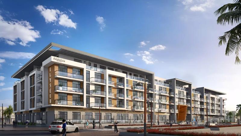 Pantheon Elysee Phase 3 exterior facade view, JVC, Dubai
