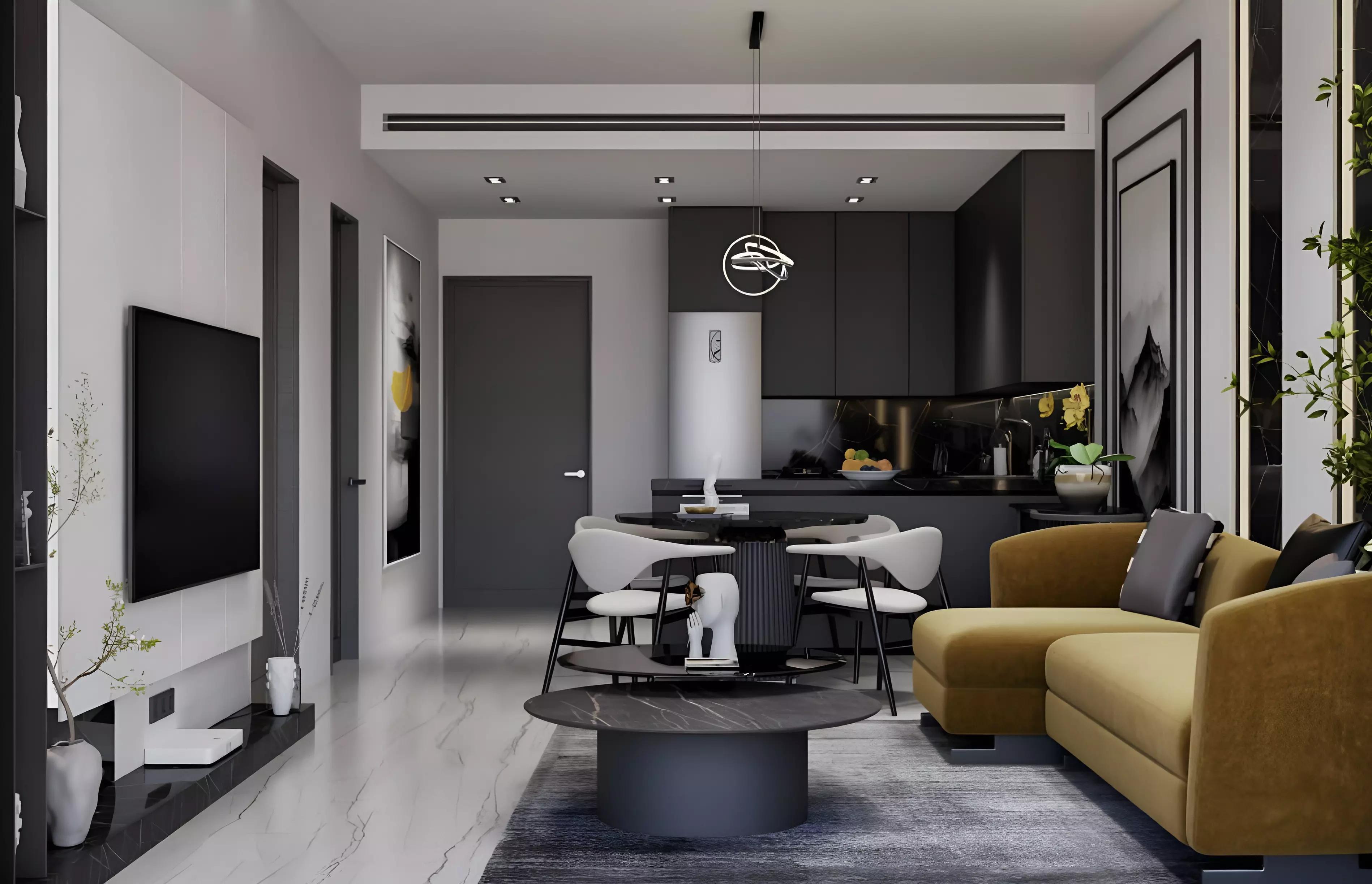 Samana Ibiza apartment interior living space, Dubai Land Residence Complex