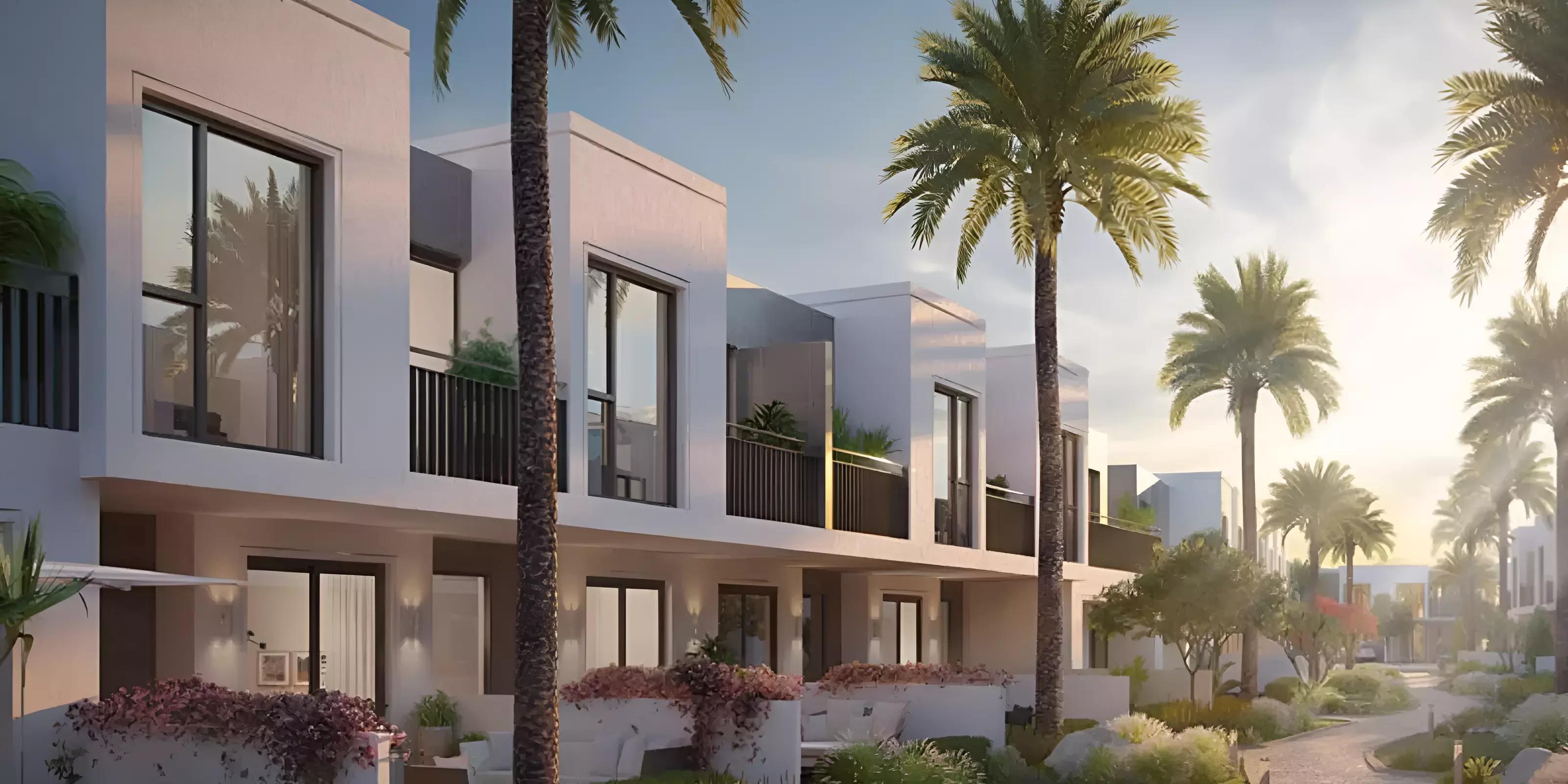 Eden villa exterior with landscaped front garden, The Valley, Dubai
