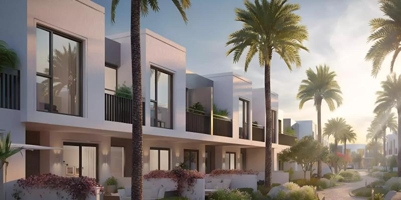 Eden villa exterior with landscaped front garden, The Valley, Dubai