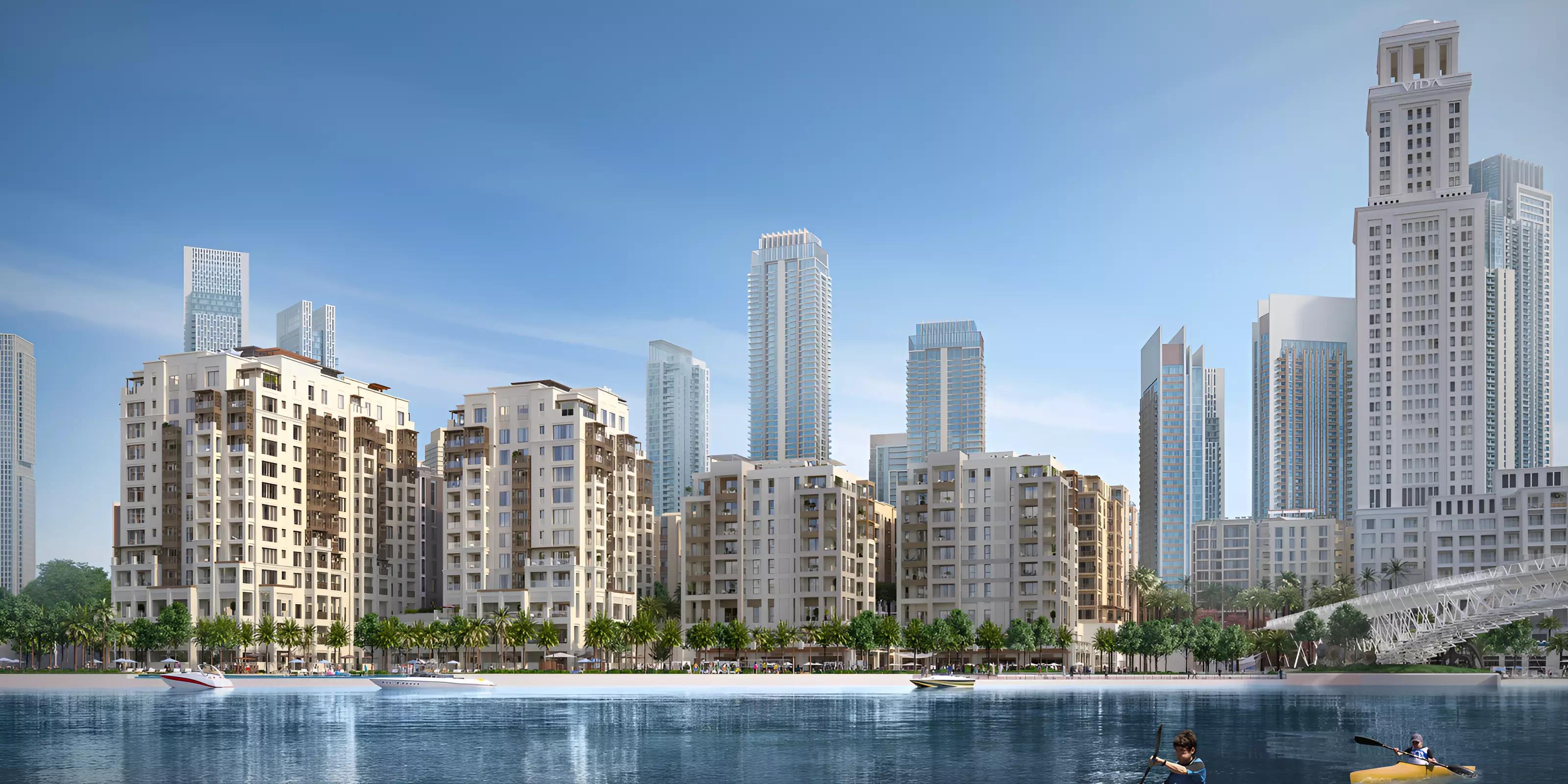 Creek Beach waterfront promenade near Rosewater building, Dubai Creek Harbour