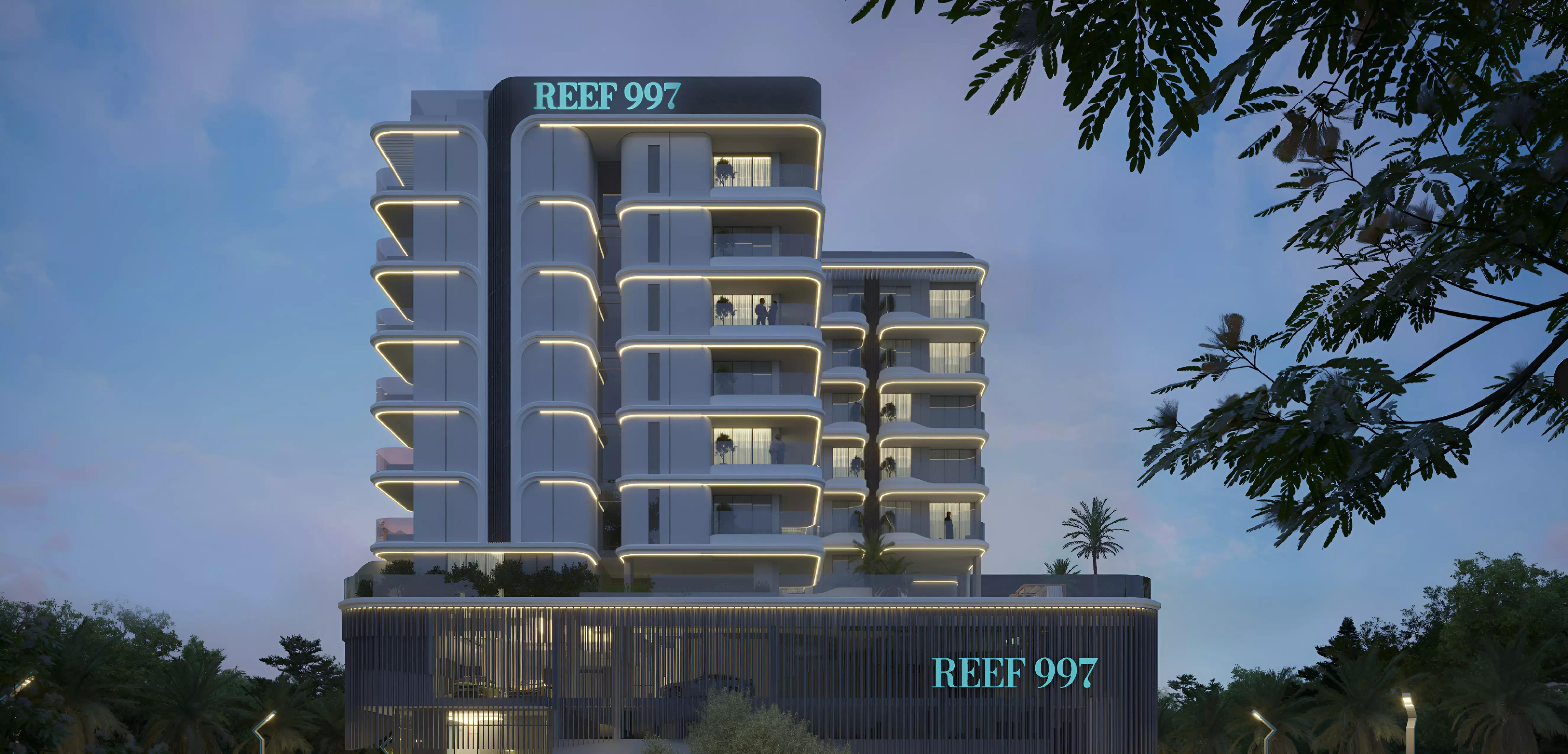 REFF 997 tower view against Dubai Islands waterfront