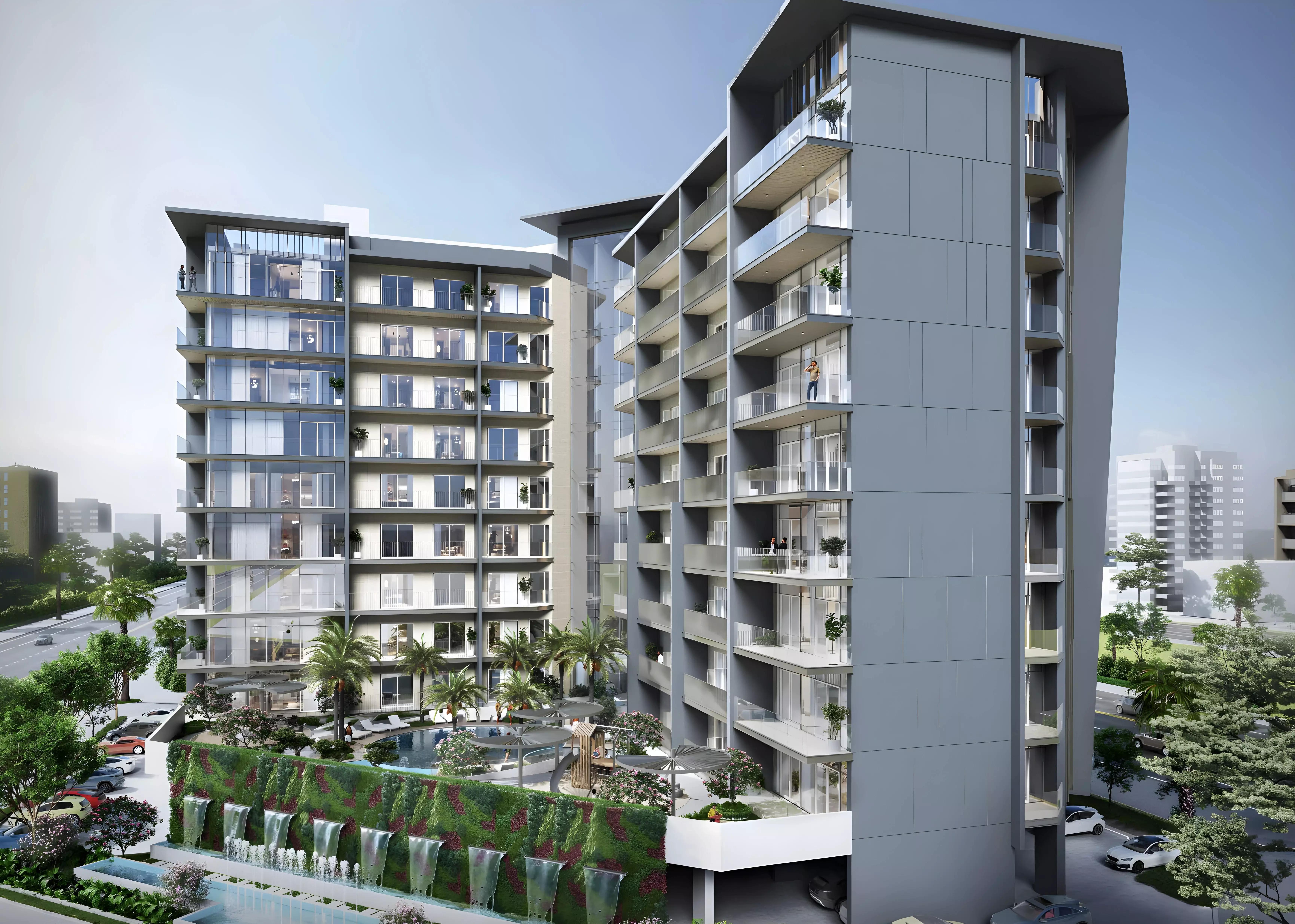 Floarea Grande residential tower street view, Arjan, Dubai