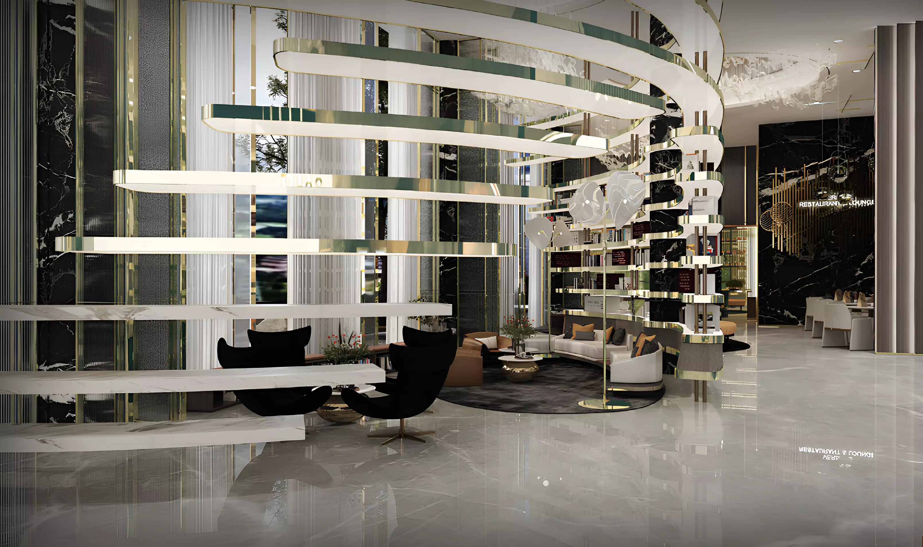 Sky Suites amenity area with landscaped surroundings, JVC, Dubai