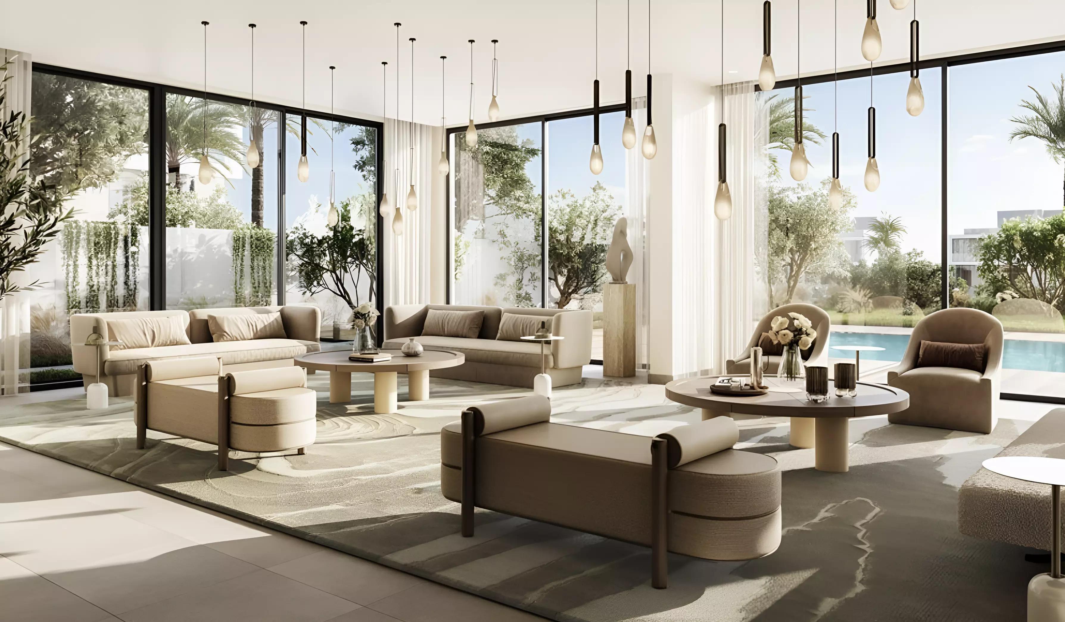Farm Grove 2 villa interior living space, The Valley, Dubai