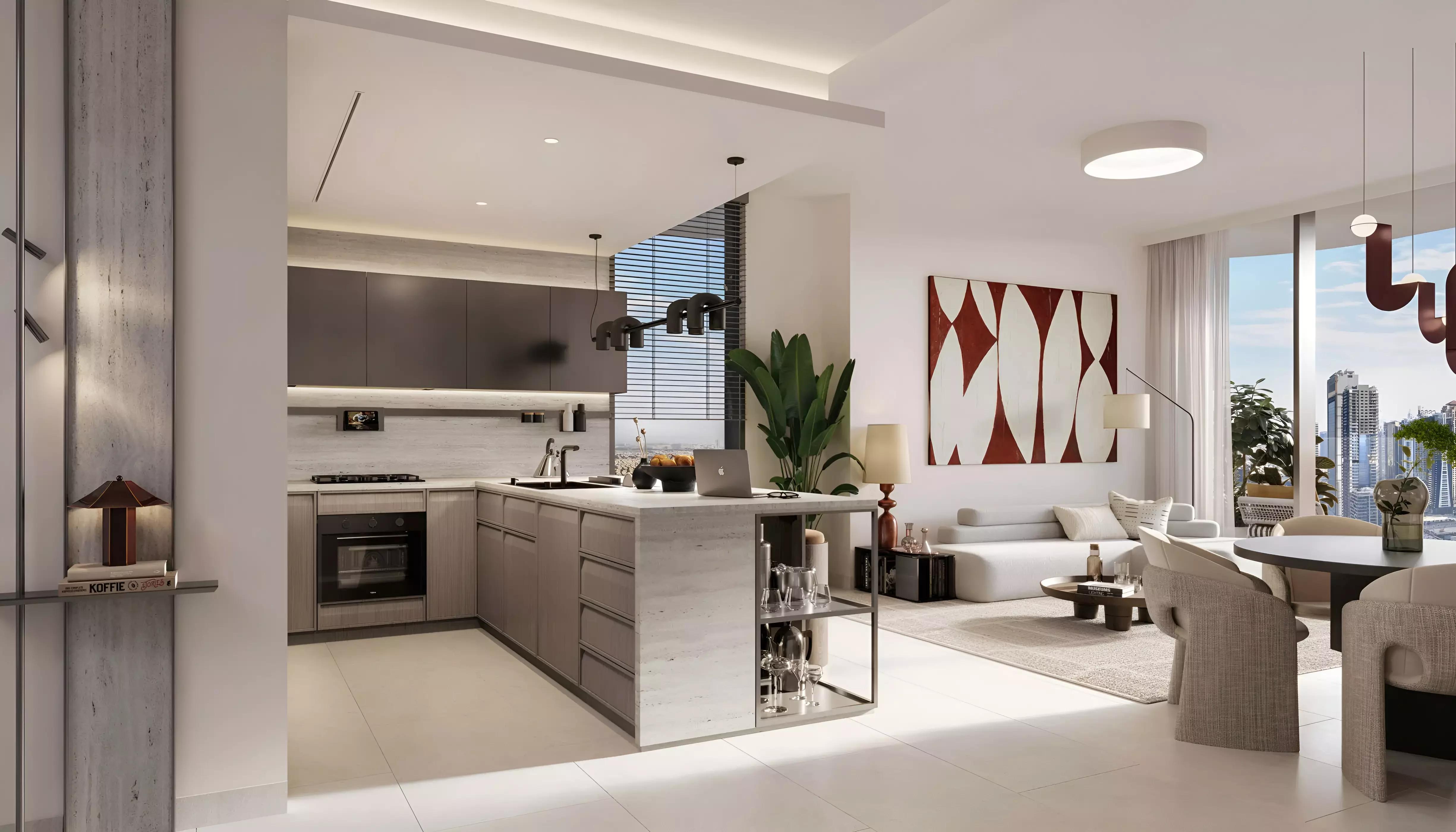 Eltiera Views building elevation with landscaped surroundings, Jumeirah Islands