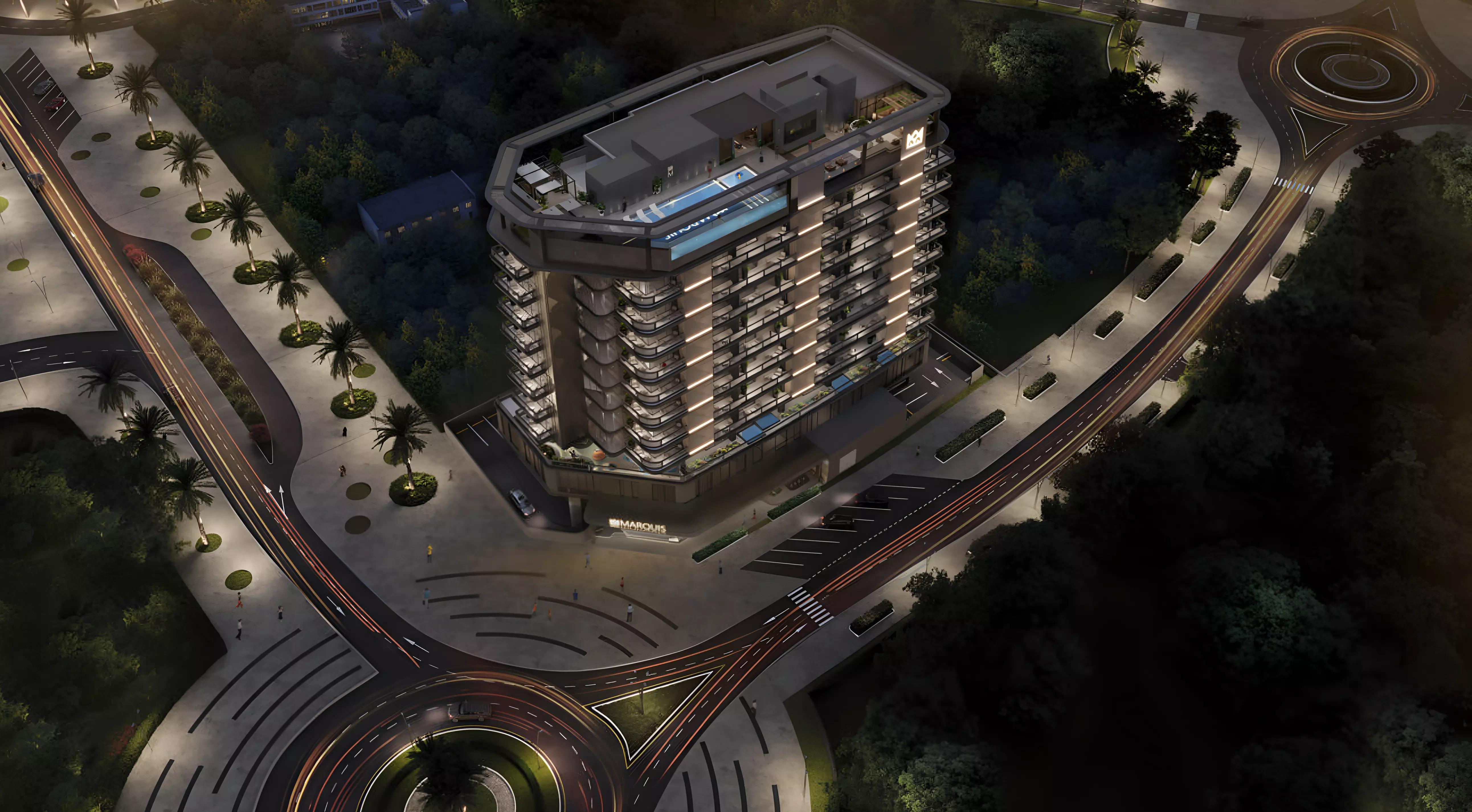 Marquis Vista apartment tower exterior, Dubai Land Residence Complex, Dubai