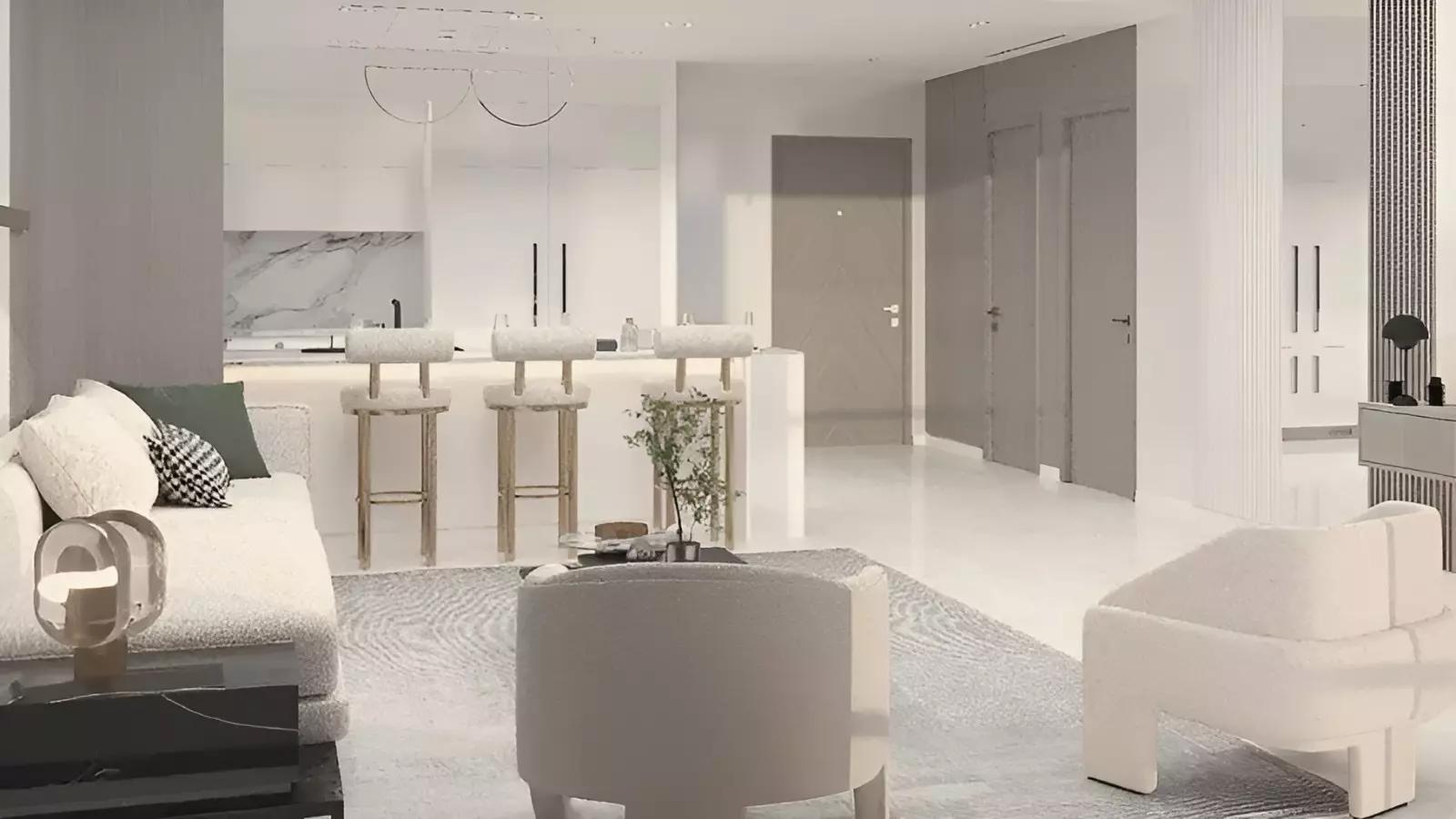 Binghatti Corner apartment interior living space, JVC, Dubai