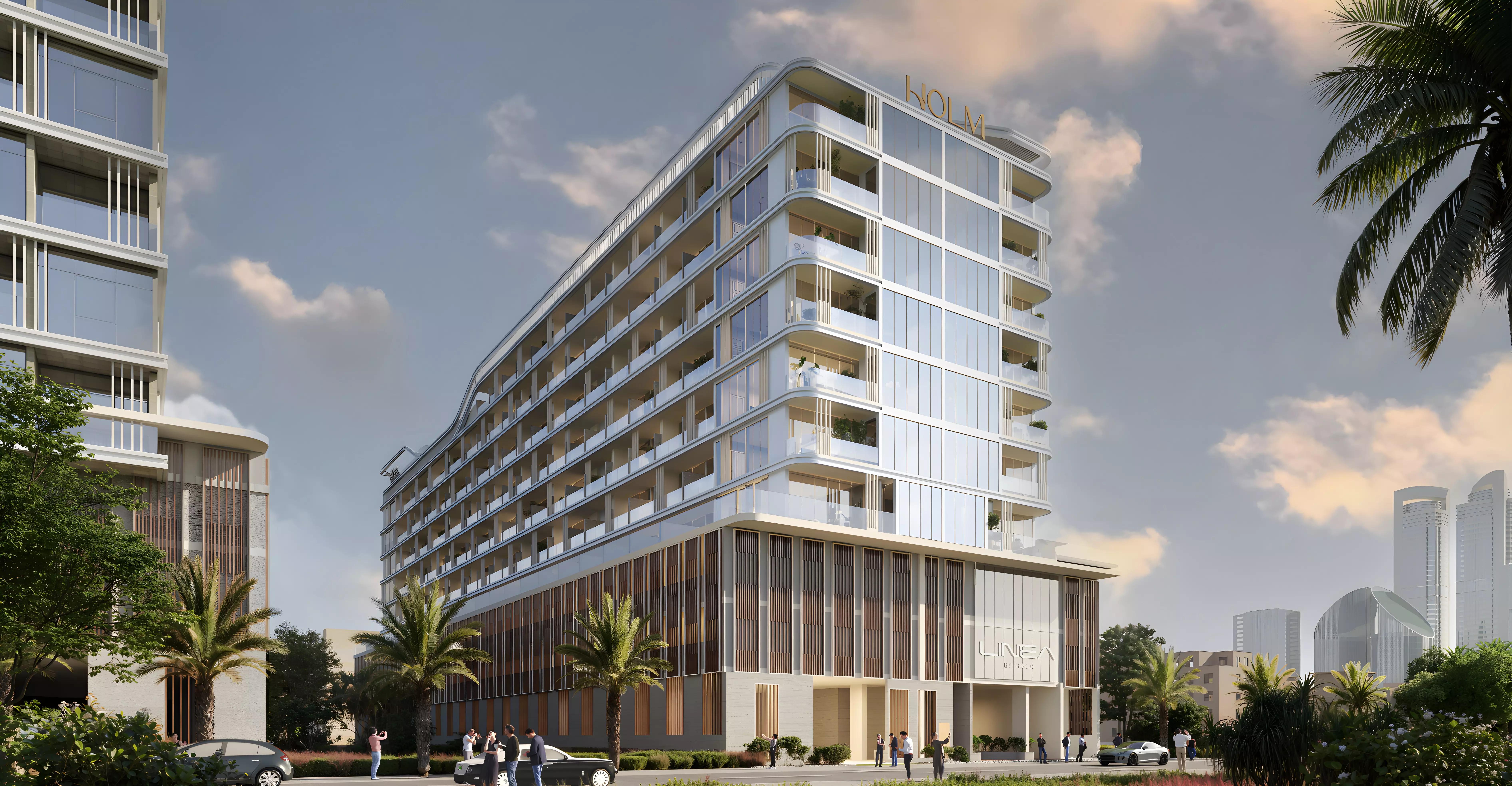 Linea residential facade under construction in Jumeirah Garden City, Al Satwa, Dubai