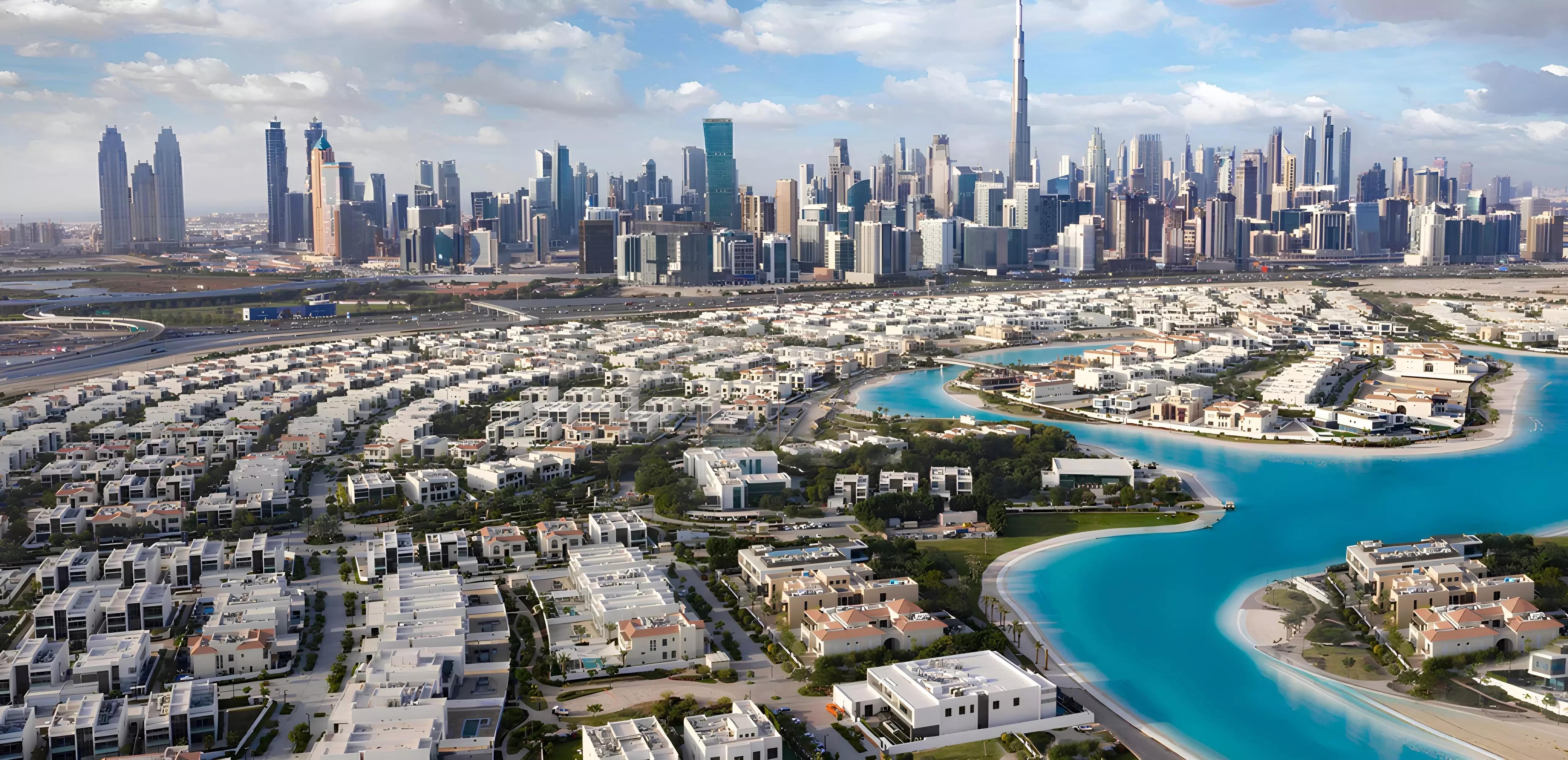 Landscaped garden area between villas at The Watercrest, MBR City, Dubai
