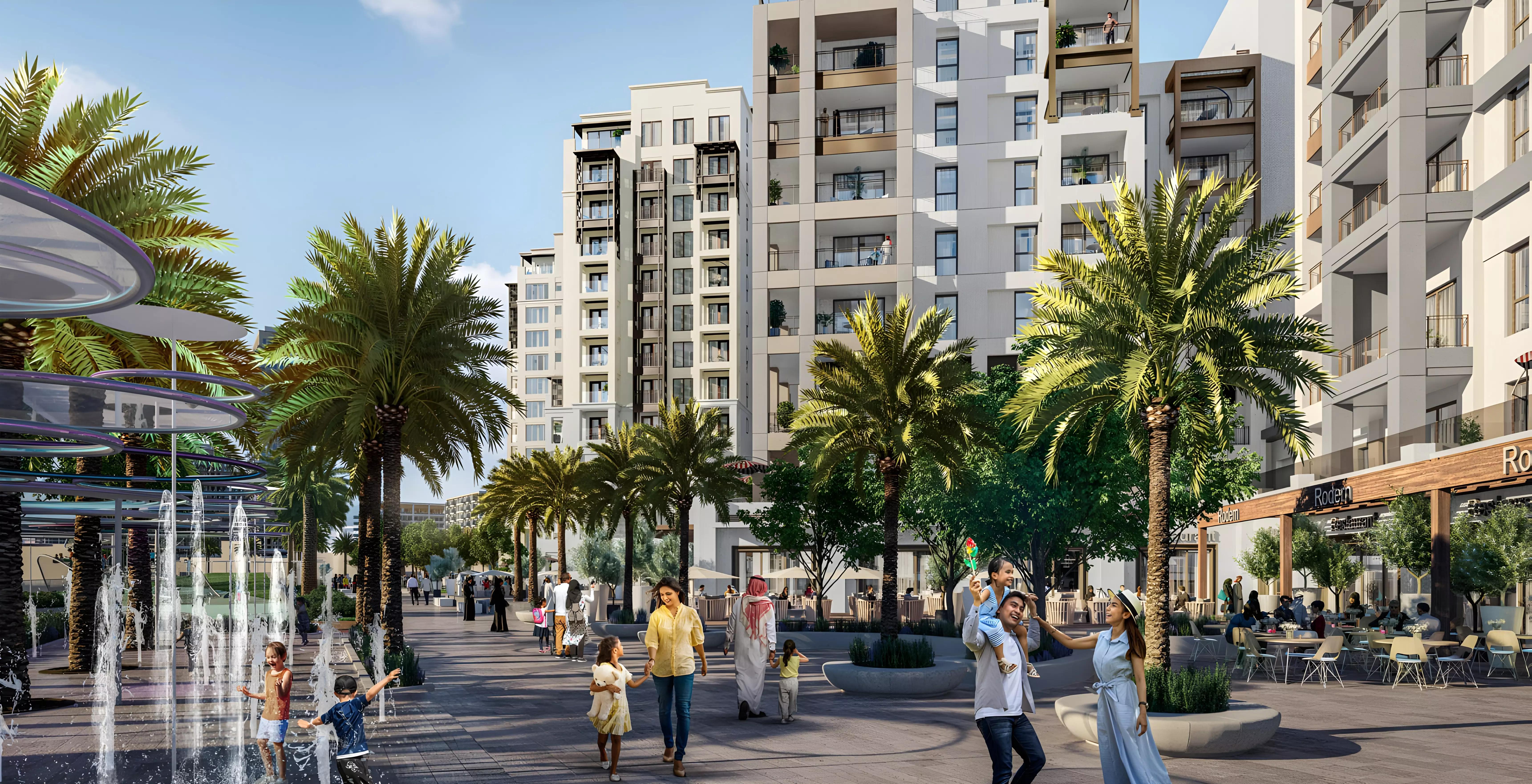 Savanna apartment building street-level view, Creek Beach, Dubai Creek Harbour
