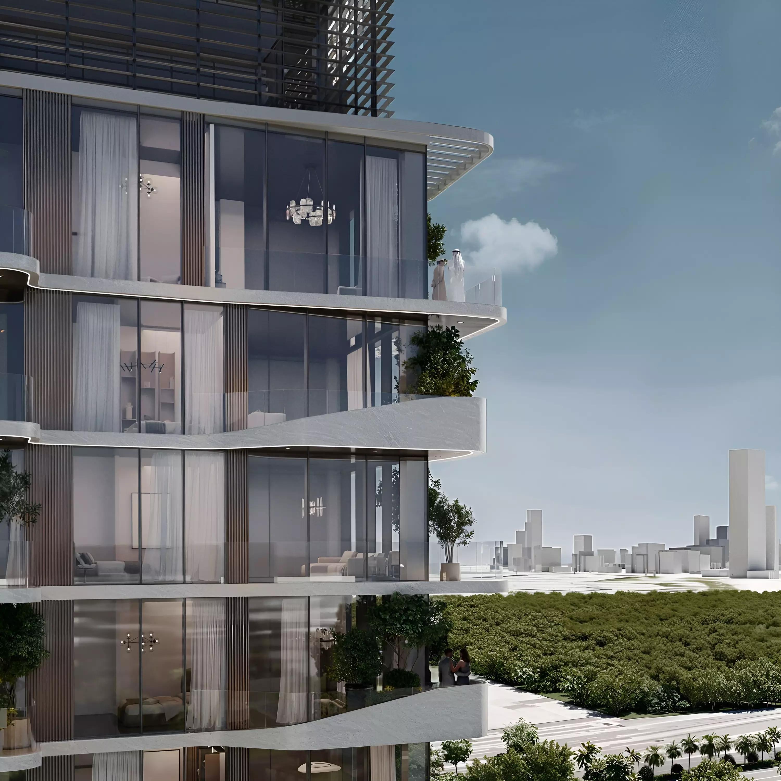 Helvetia Verde amenity area with gardens, Meydan Horizon, Dubai