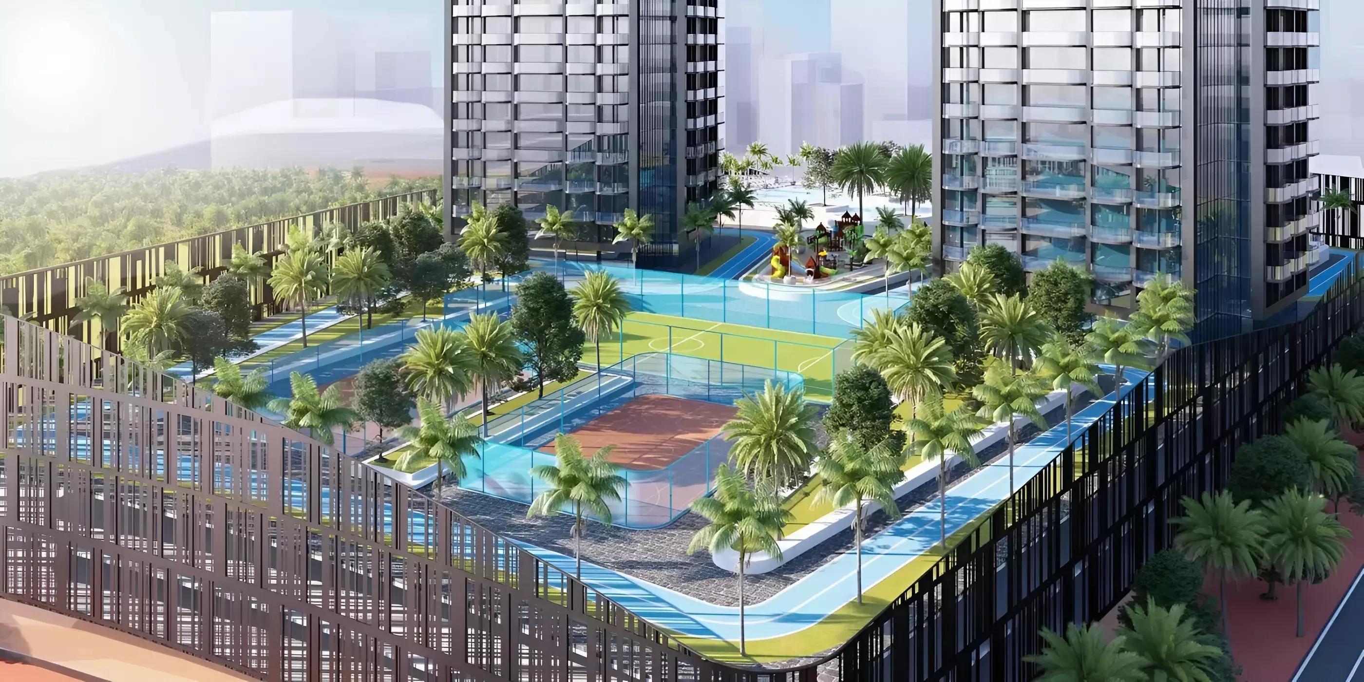 Ananda Residences residential tower street view, Motor City, Dubai