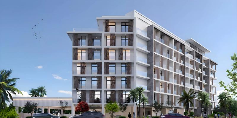 Prime Gardens exterior facade in Arjan, Dubai