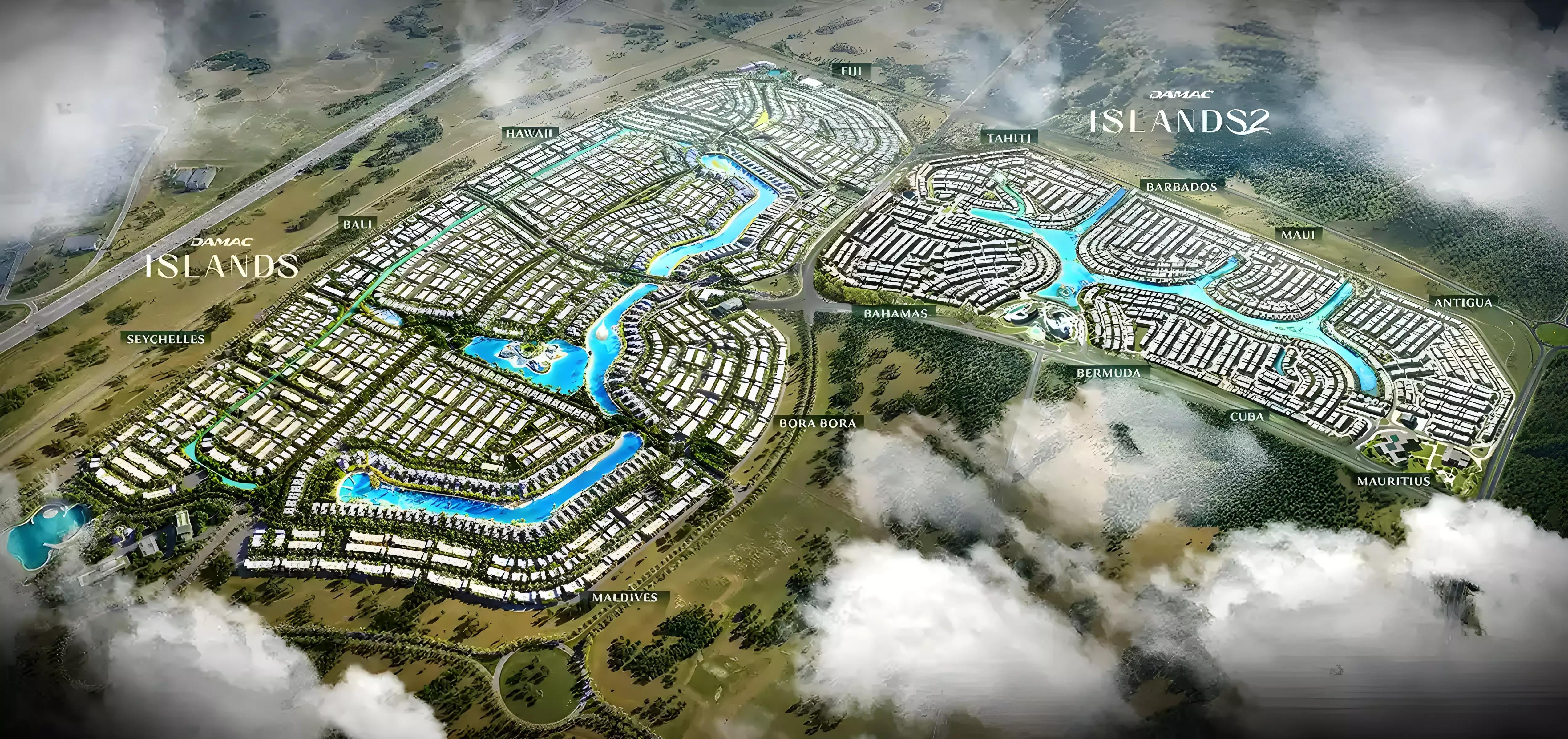 Cuba at DAMAC Islands master plan layout showing cluster and community amenities