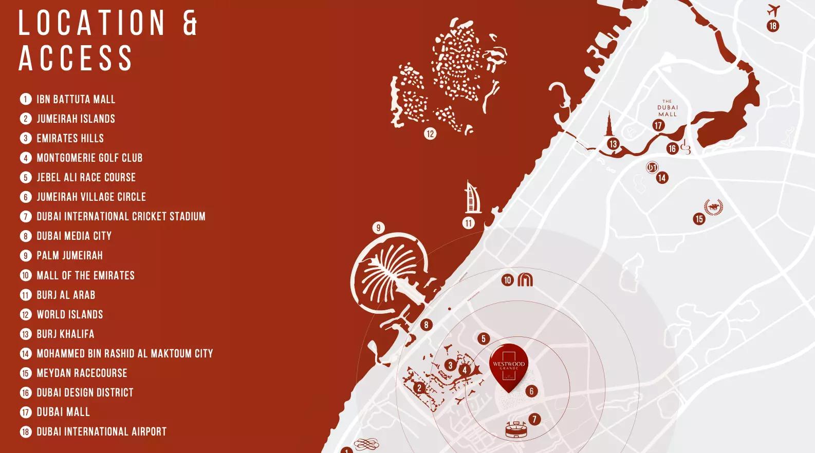 Master plan layout of Westwood Grande in District 18, Jumeirah Village Circle