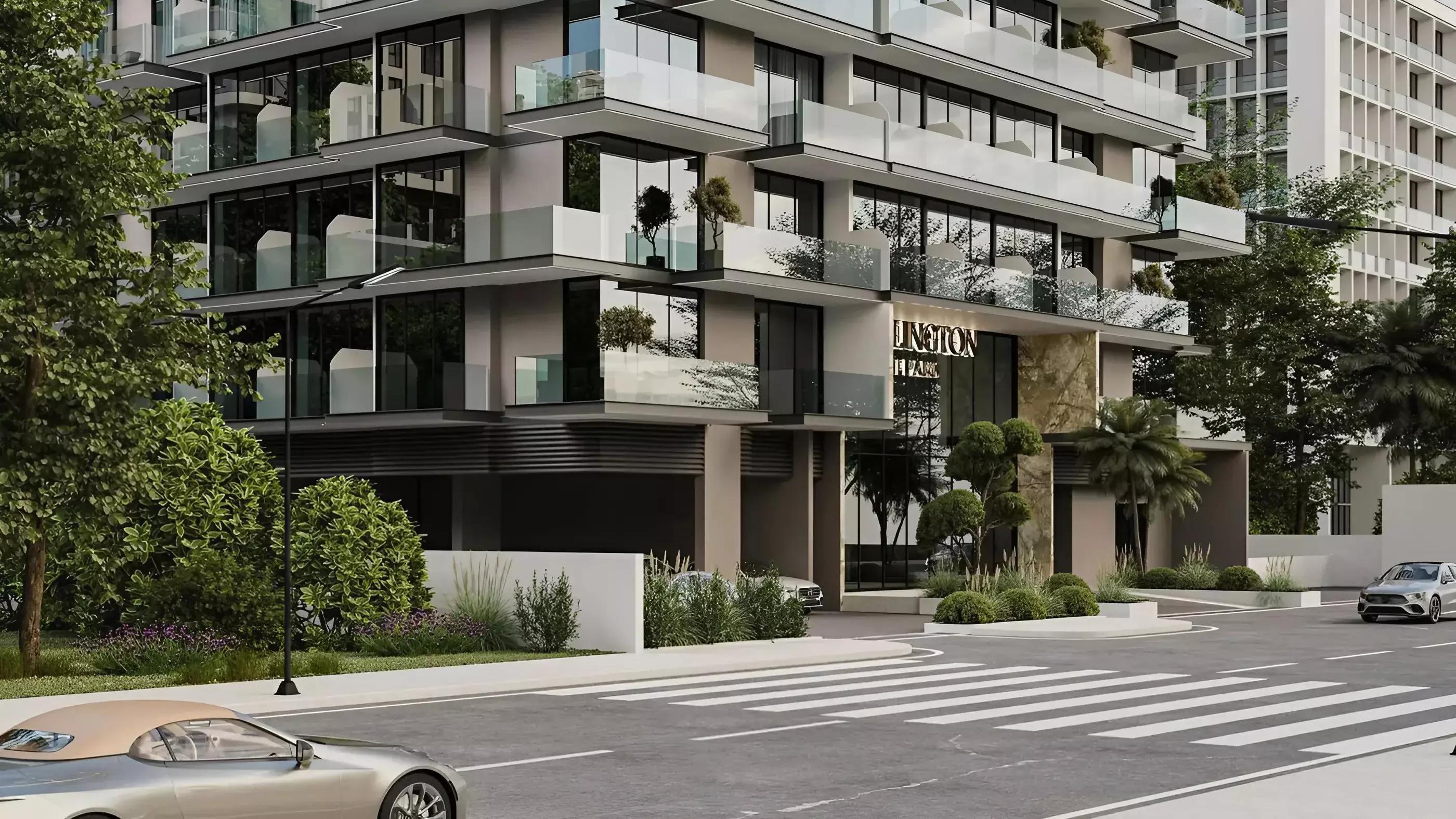 Arlington Park building facade and entrance, DLRC, Dubai