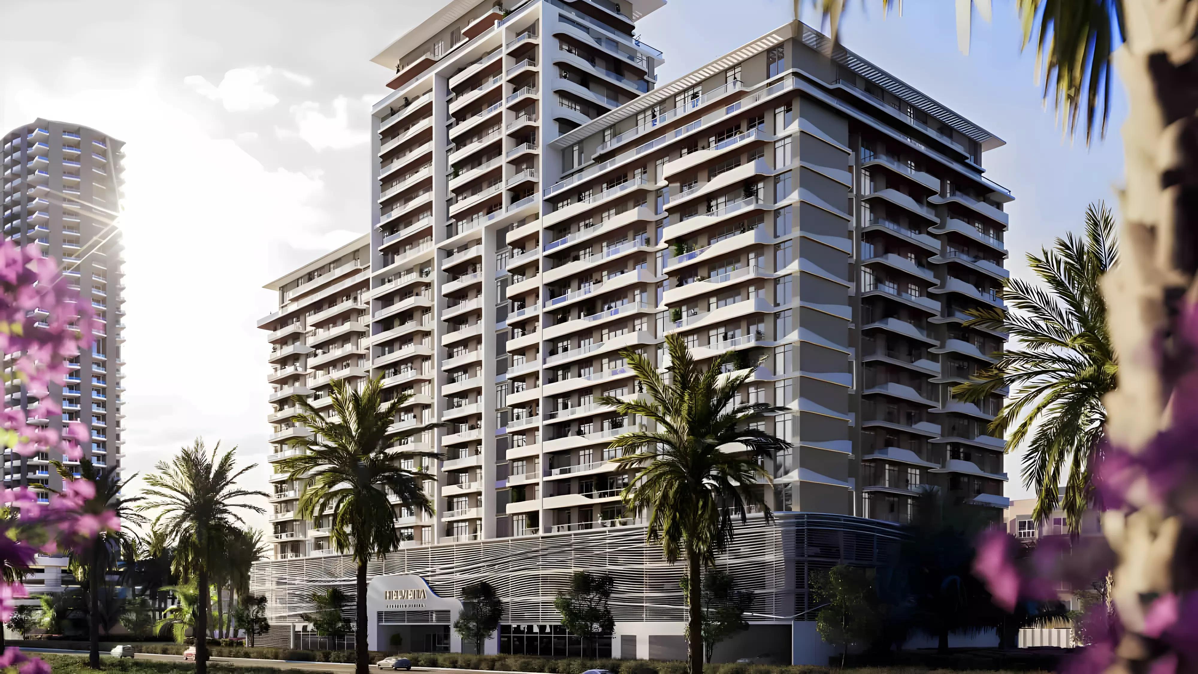 Helvetia Residences exterior facade view, Jumeirah Village Circle, Dubai