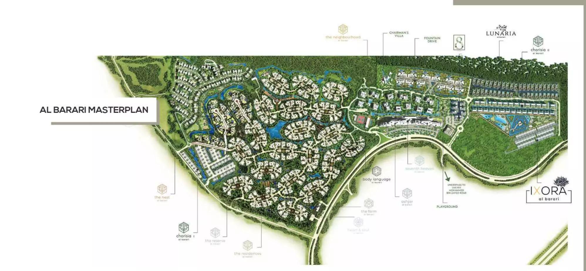 Al Barari master plan layout showing the Ixora villas cluster