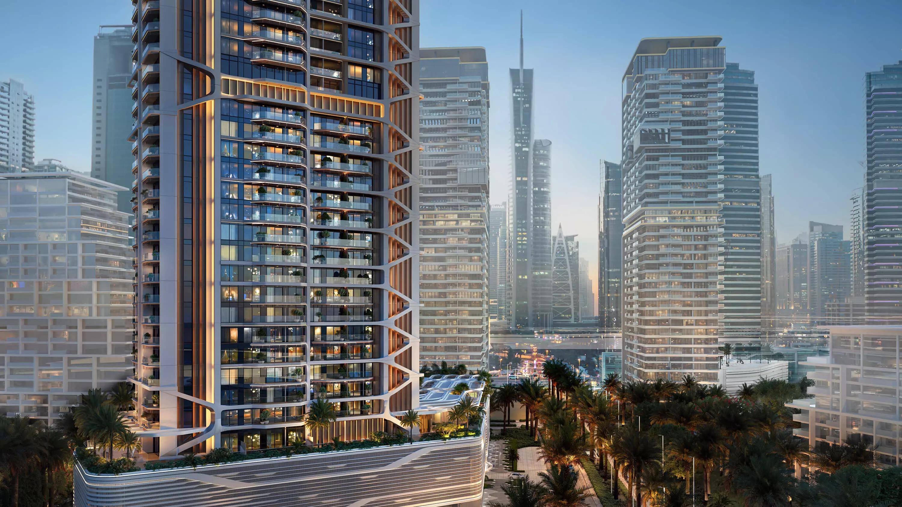 Altiera Heights lobby interior with modern finishes, Jumeirah Islands, Dubai