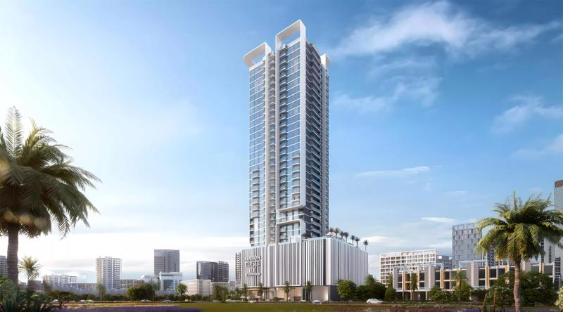 Maison Elysee 3 exterior facade view, JVC, Dubai