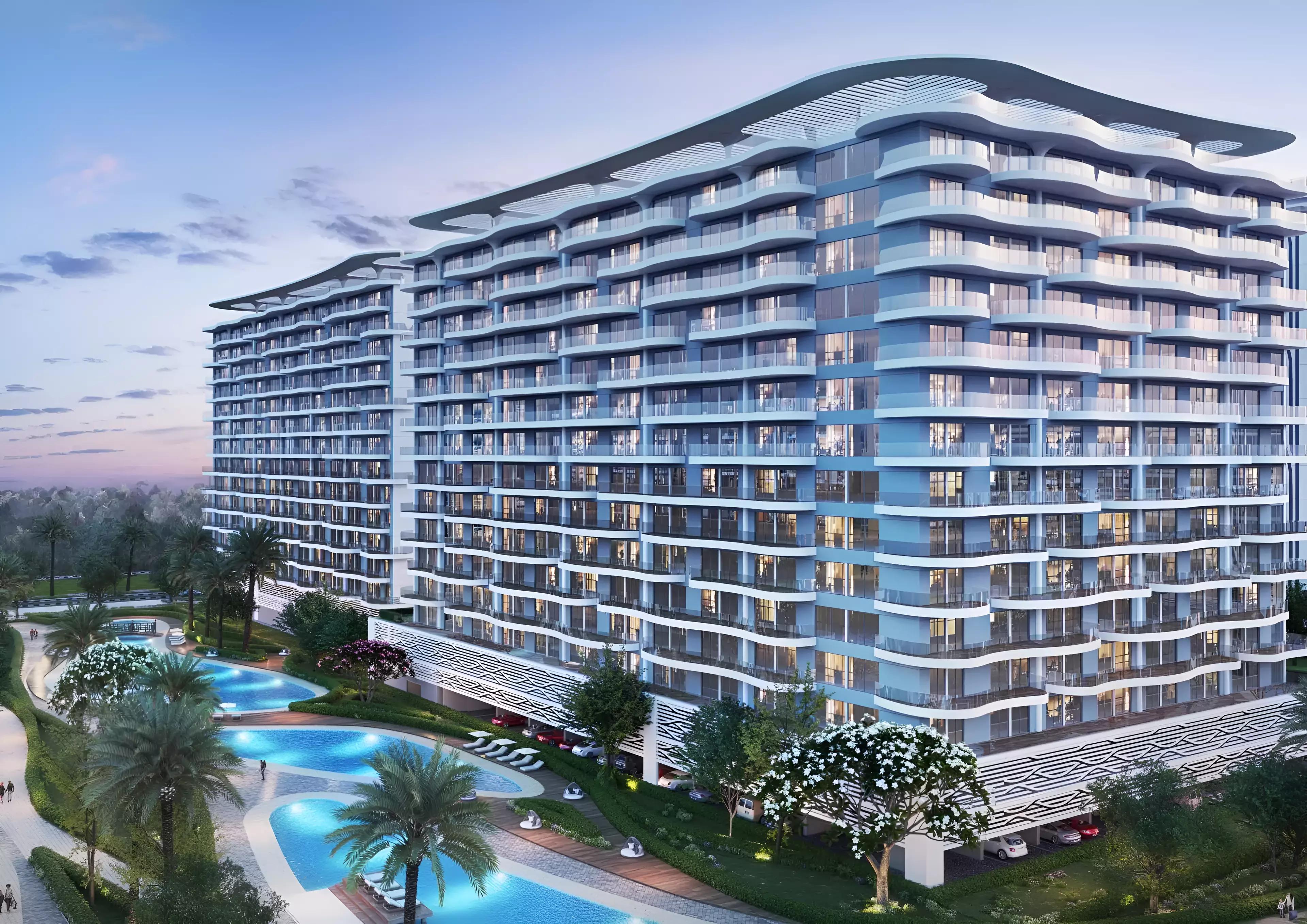Lagoon-facing residential facade at Lagoon Views 13, DAMAC Lagoons