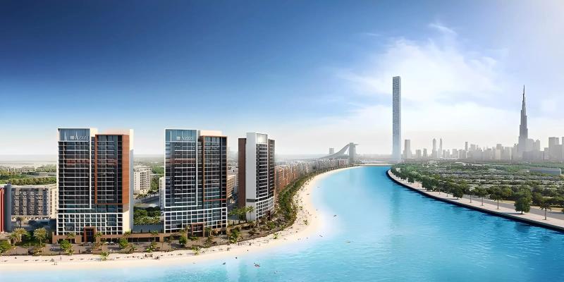 Azizi Riviera 53 residential tower exterior along the Meydan canal, Dubai